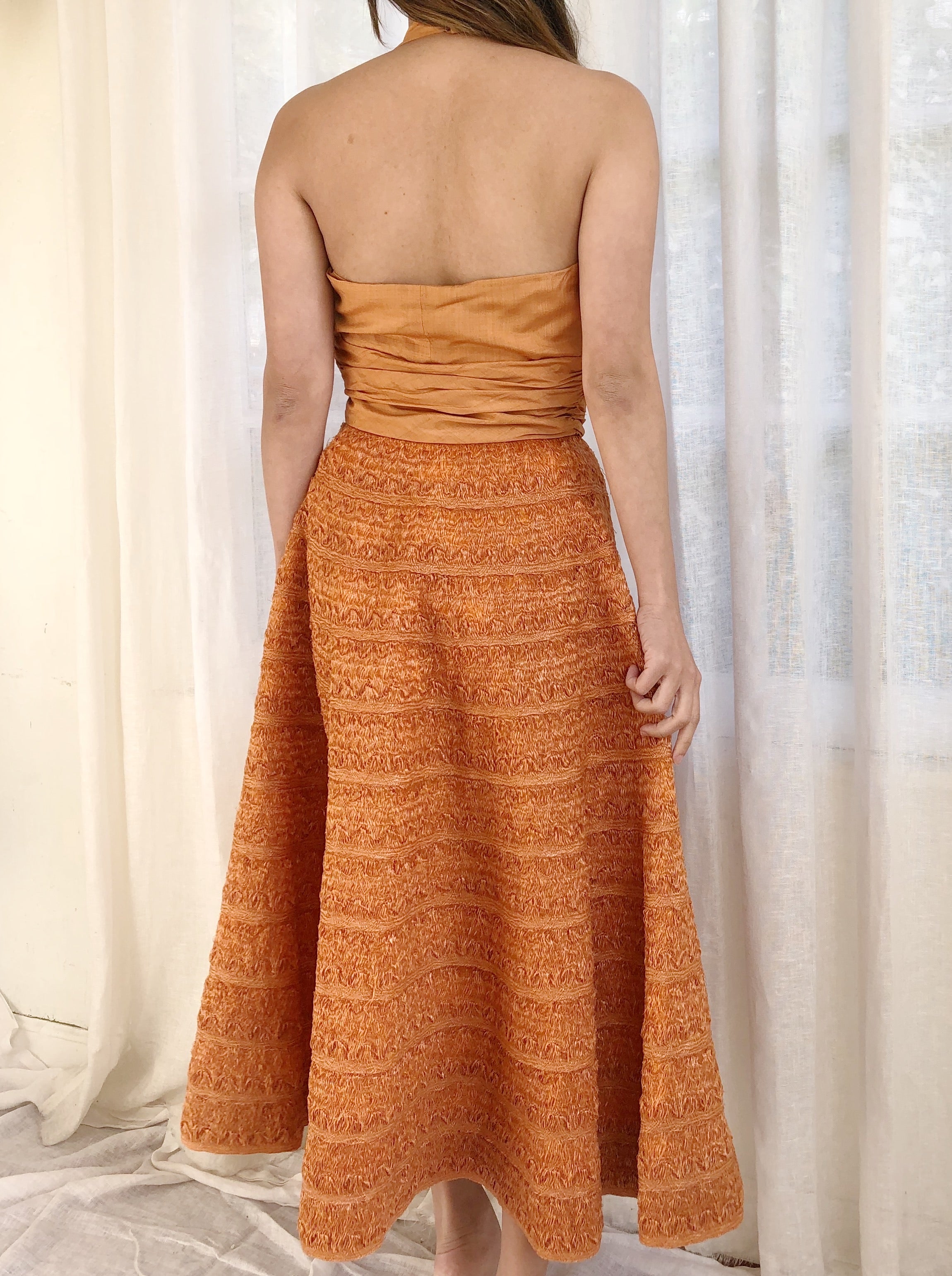 1950s Adele Simpson Saffron Silk and Raffia Dress - XS