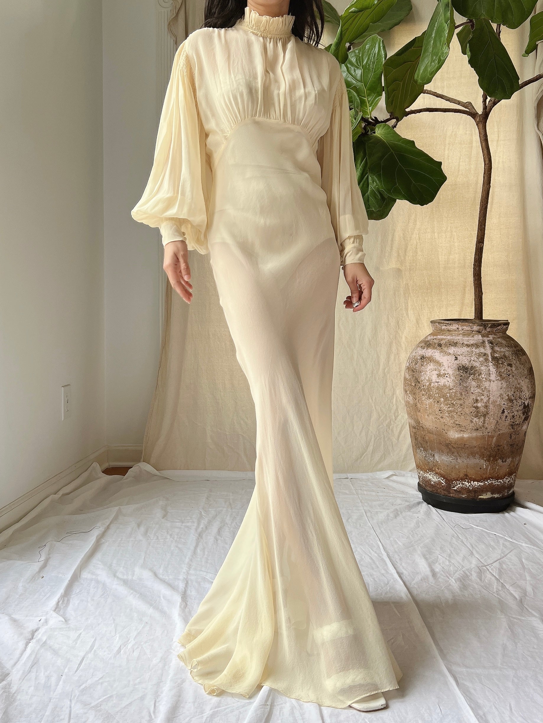 1930s Silk Chiffon Gown - S