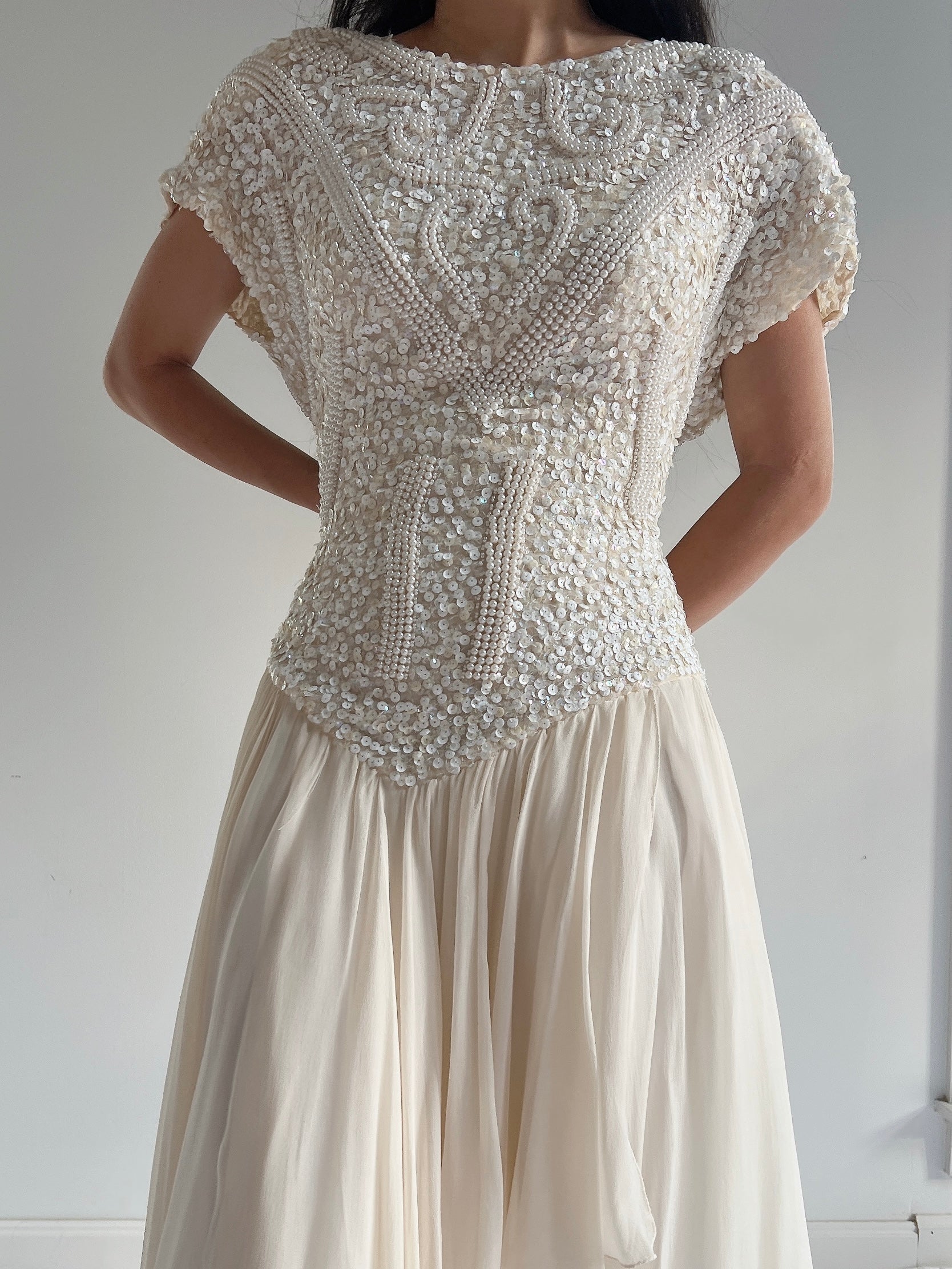Vintage Beaded Silk Beaded Dress - M