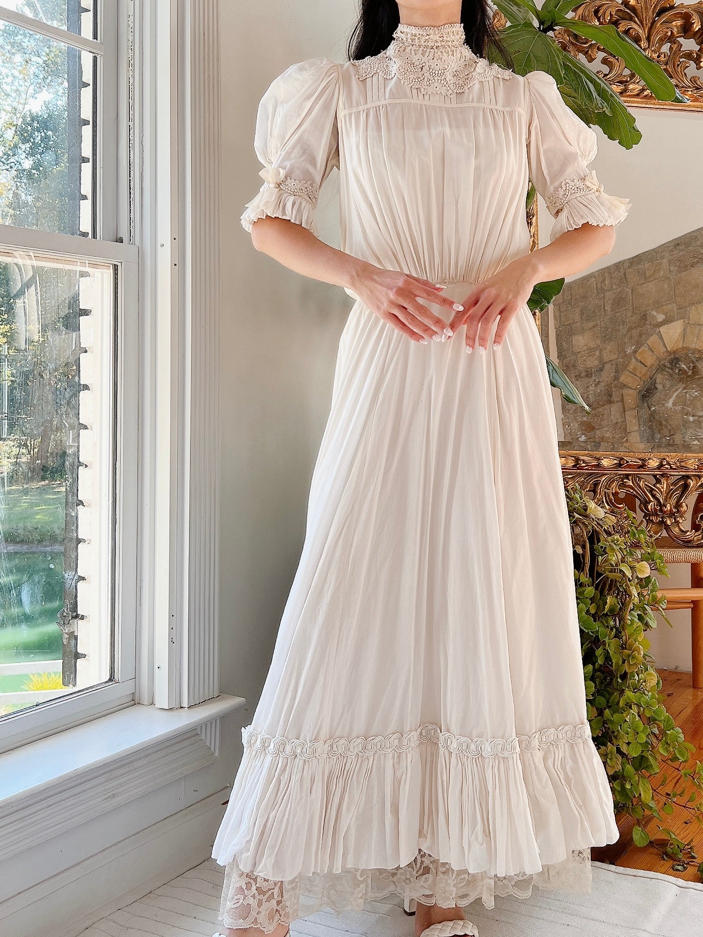 Vintage Silk/Cotton High Neck Dress - XS