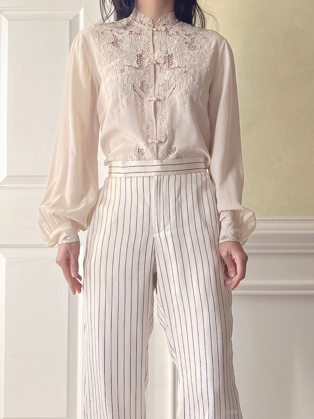 Vintage Silk Embroidered Cutout Top - S/M