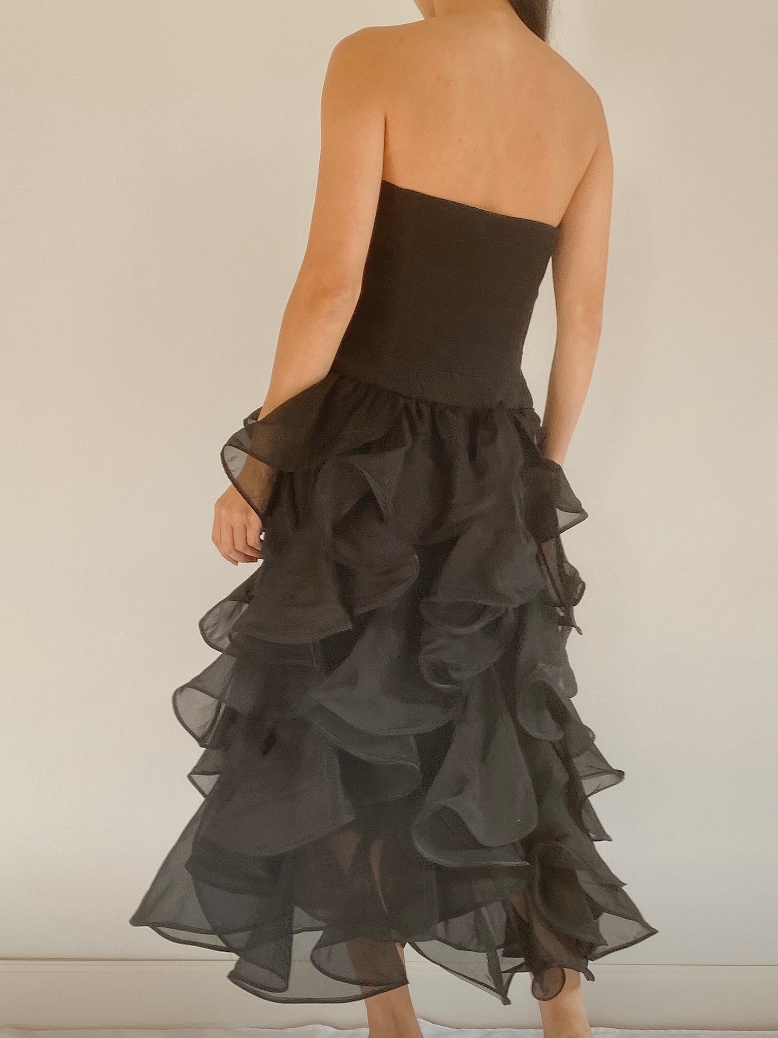 Vintage Black Ruffle Organza Dress -  S
