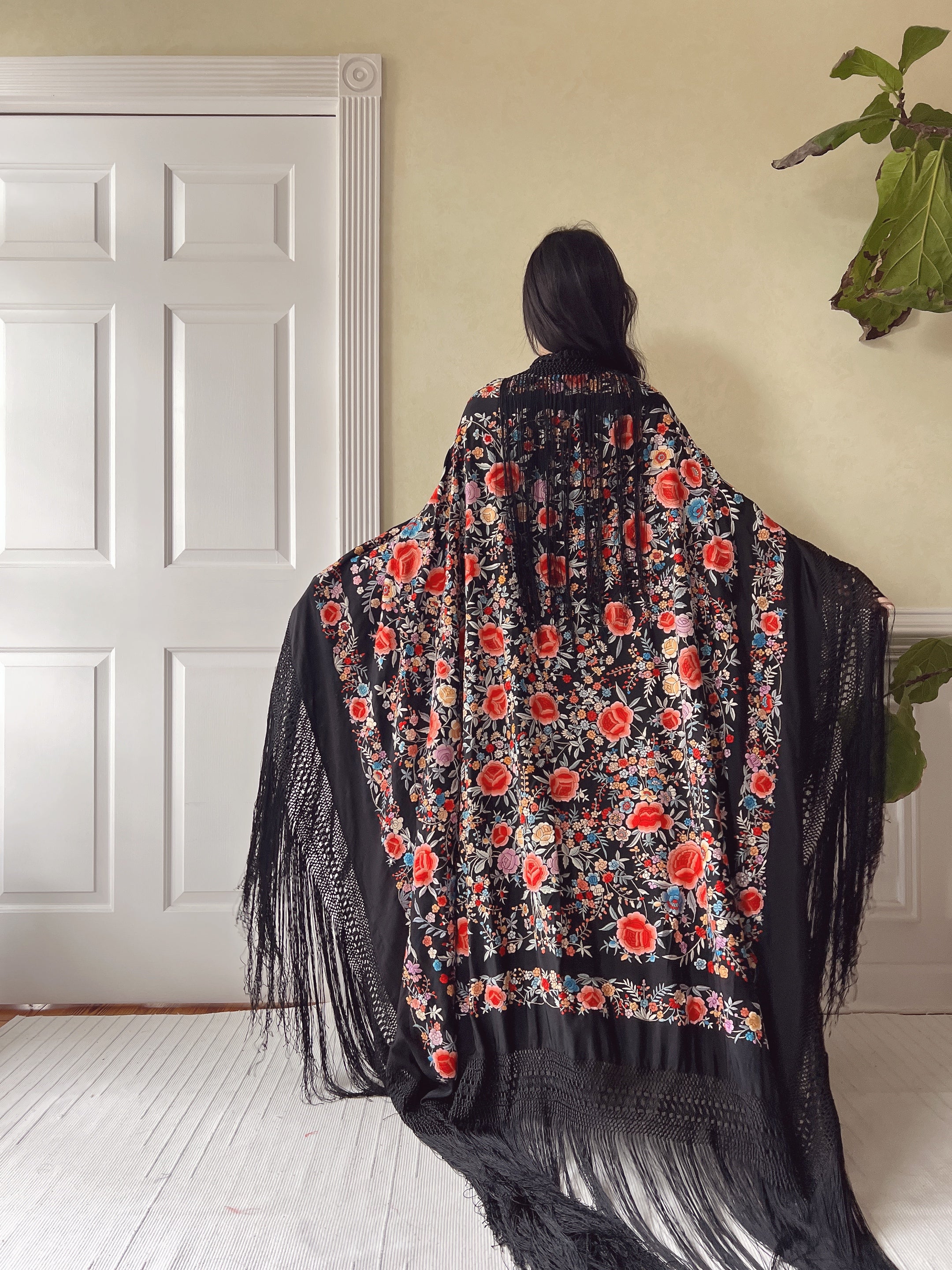 Antique Silk Embroidered Shawl - OSFA