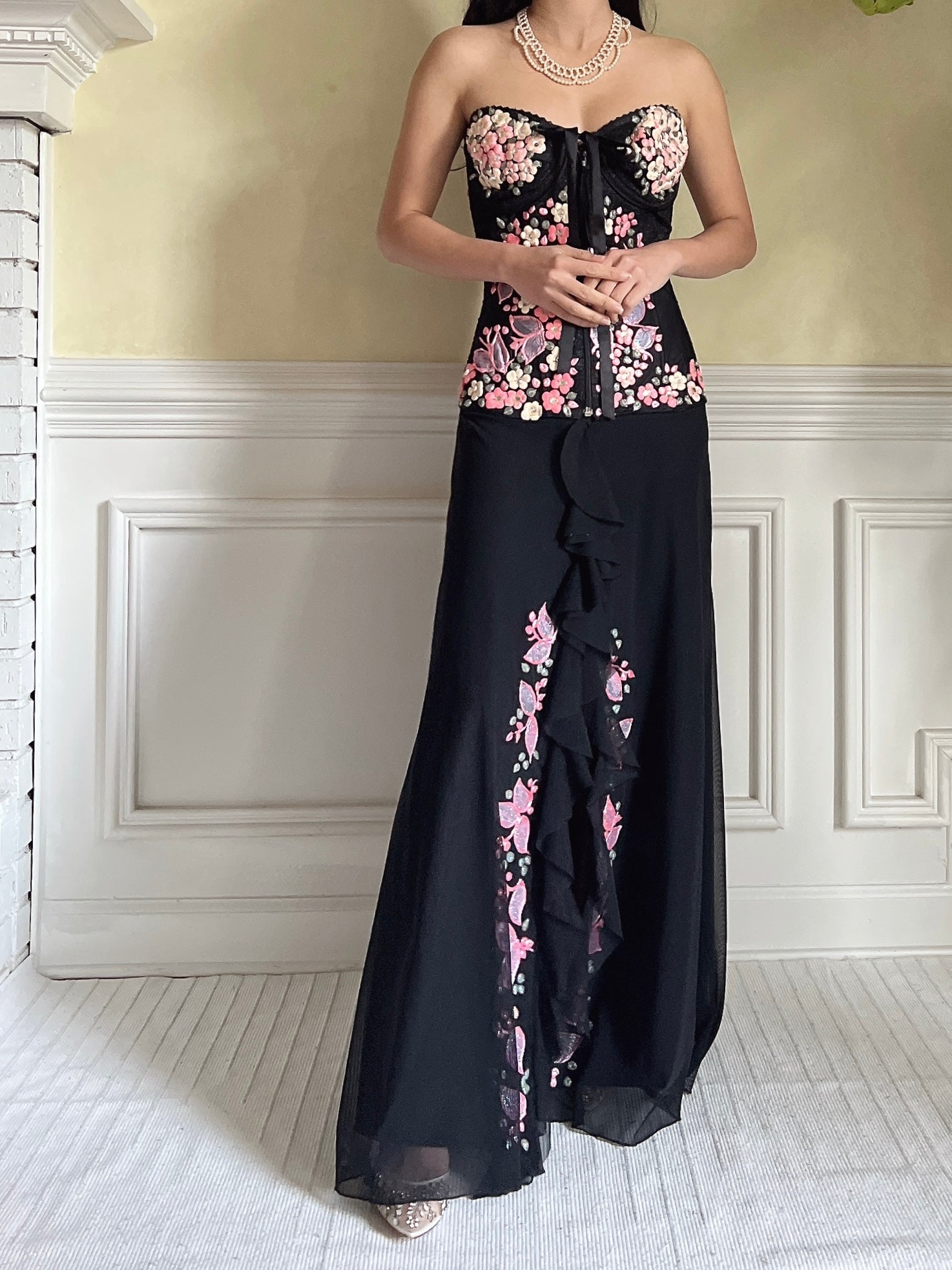 Vintage Painted Floral Dress - S-M