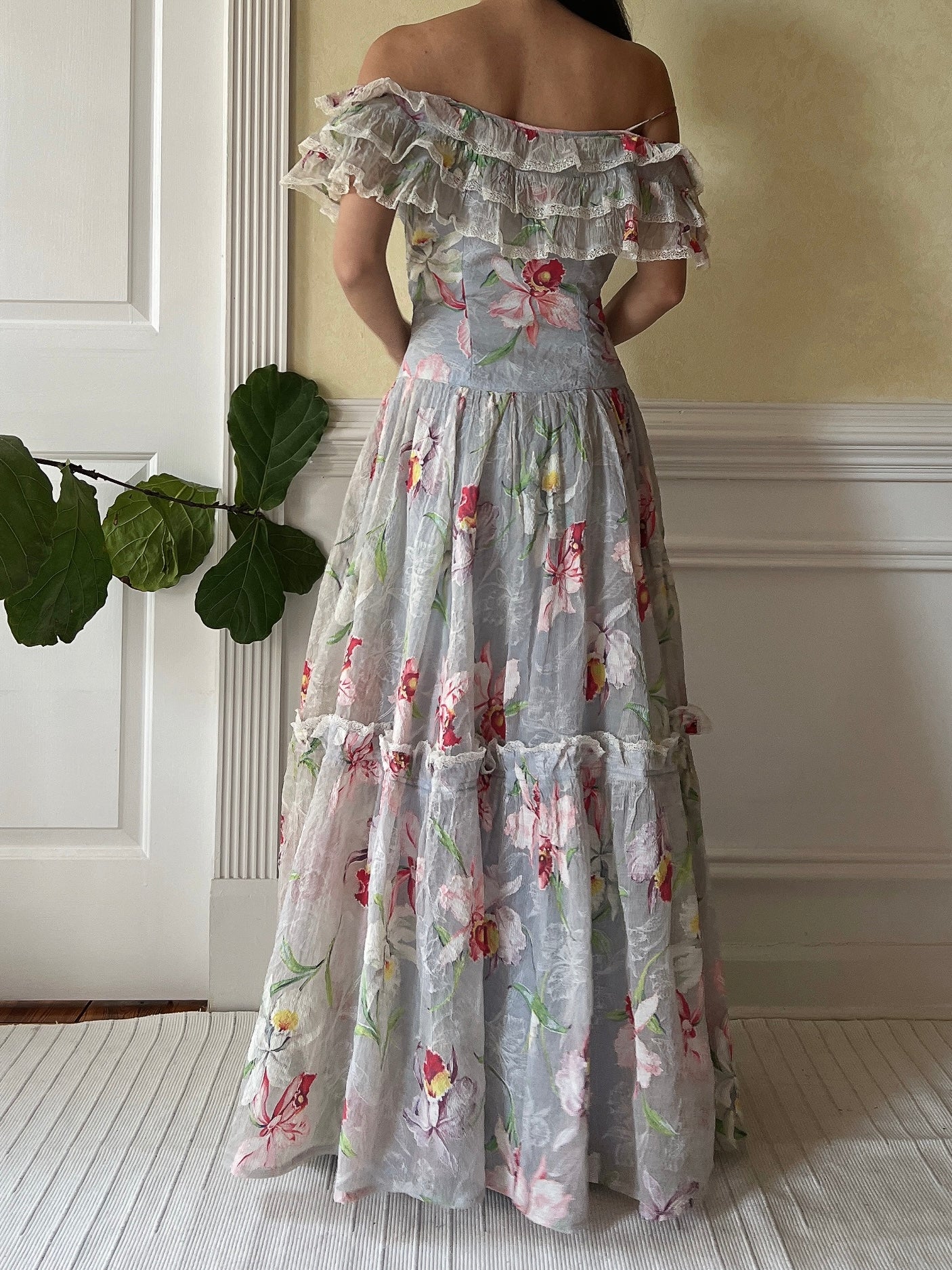 1940s Orchid Textured Organdy Gown - S