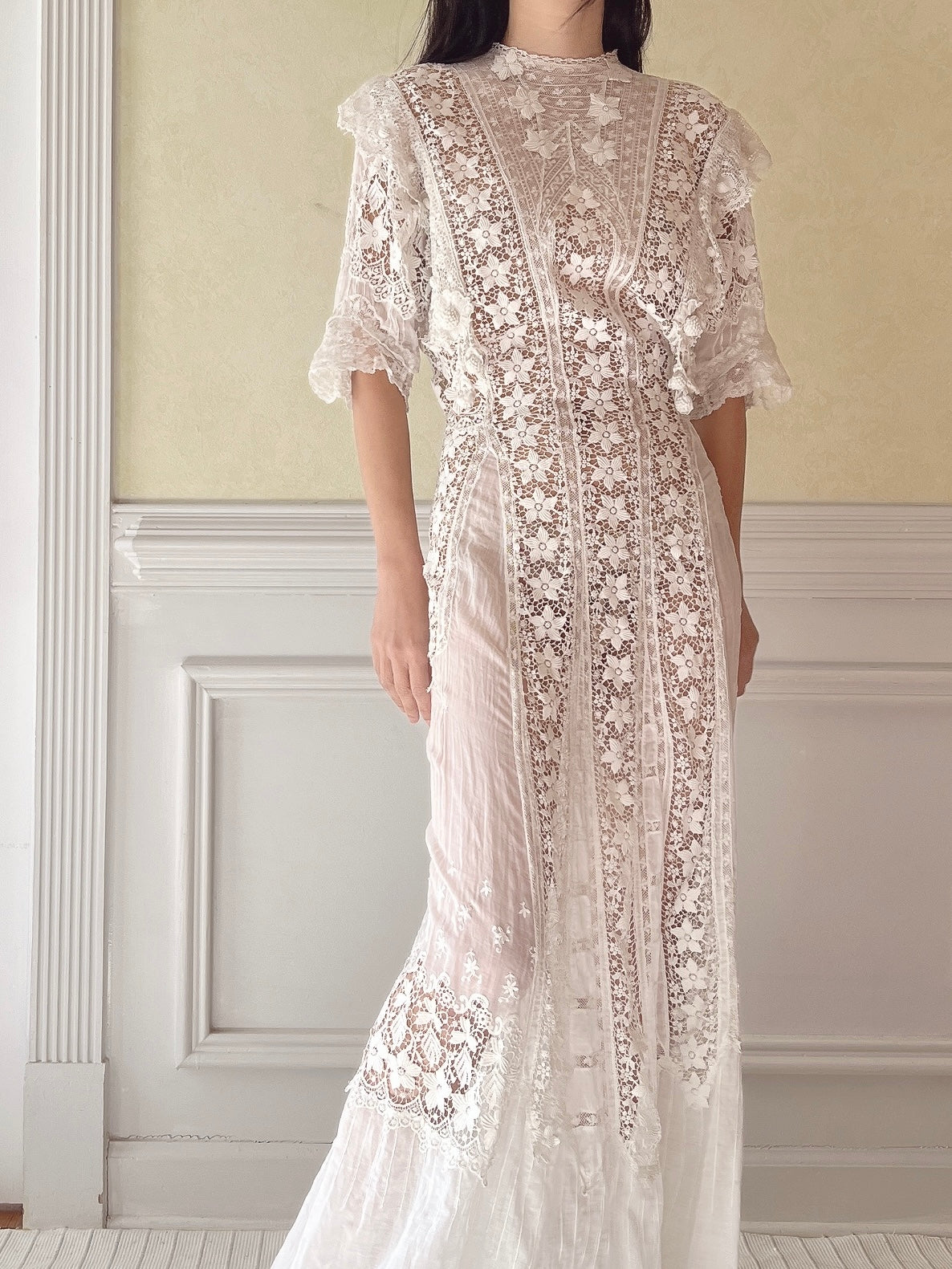 Antique Silk/Cotton Batiste Dress - S