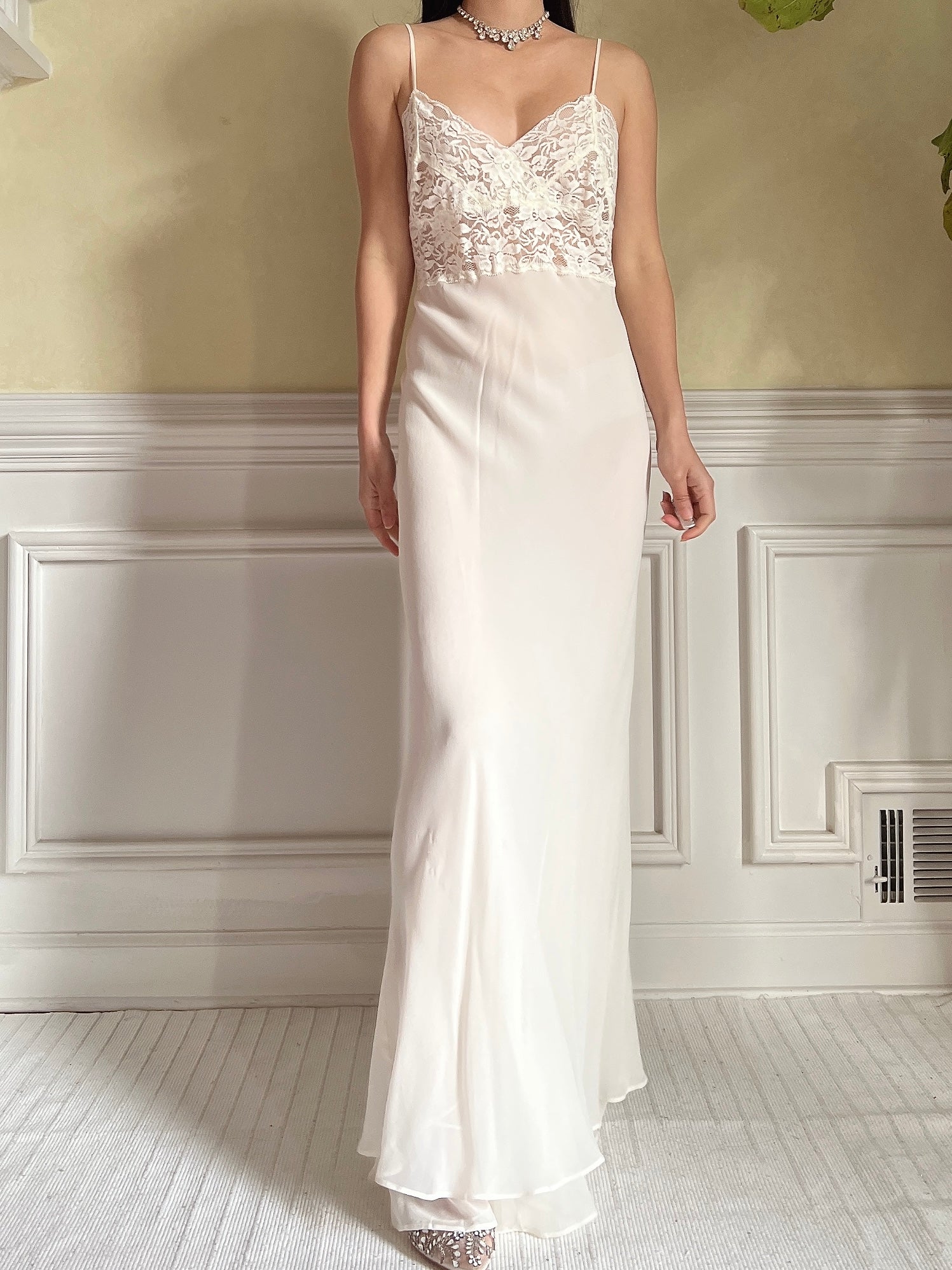 Vintage Silk and Lace Chiffon Slip Dress - S
