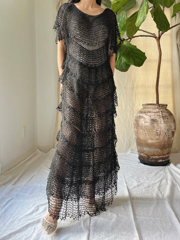 1970s Crochet Tiered Dress - S-M