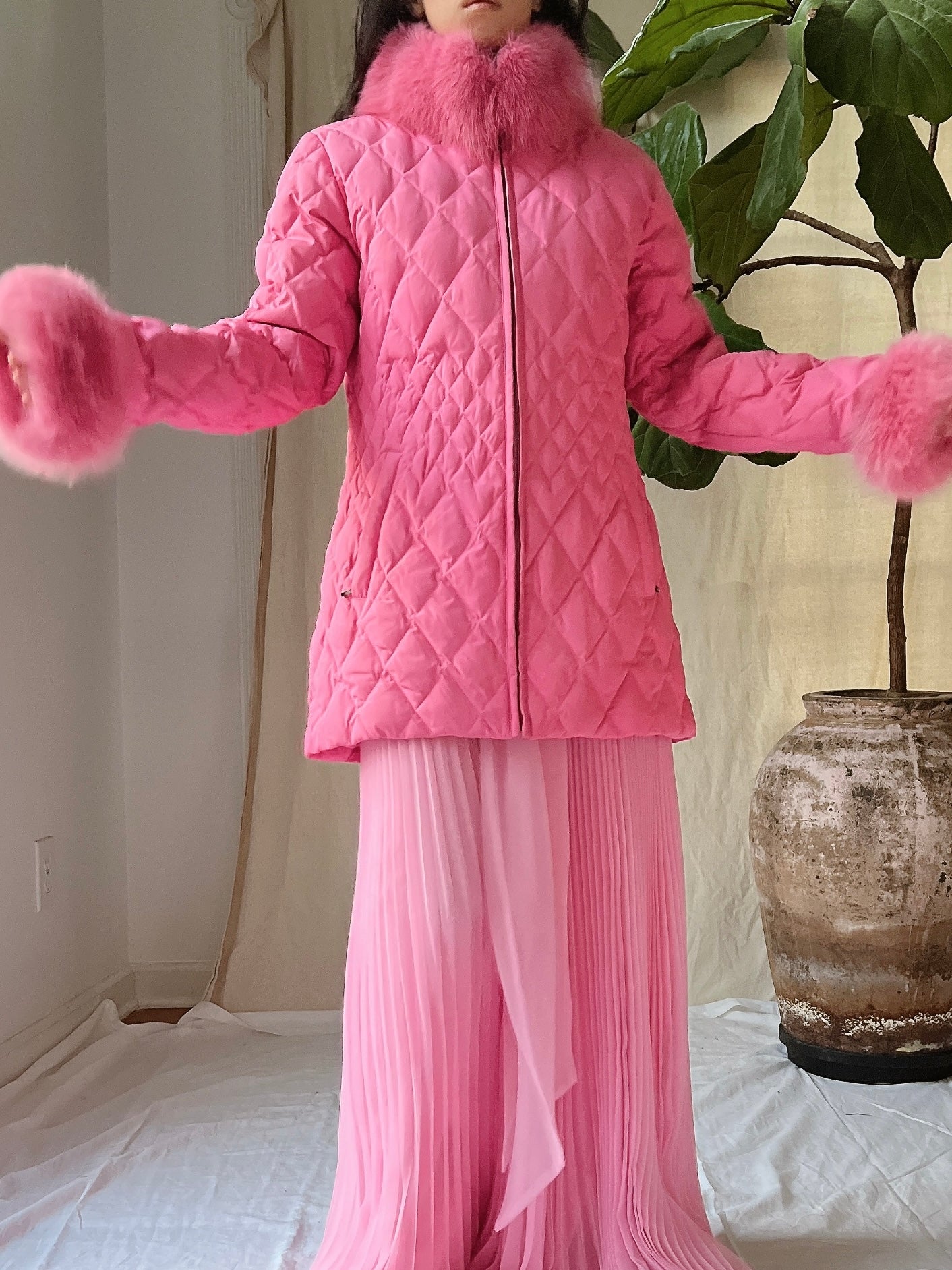 Vintage Hot Pink Quilted Jacket - S/M