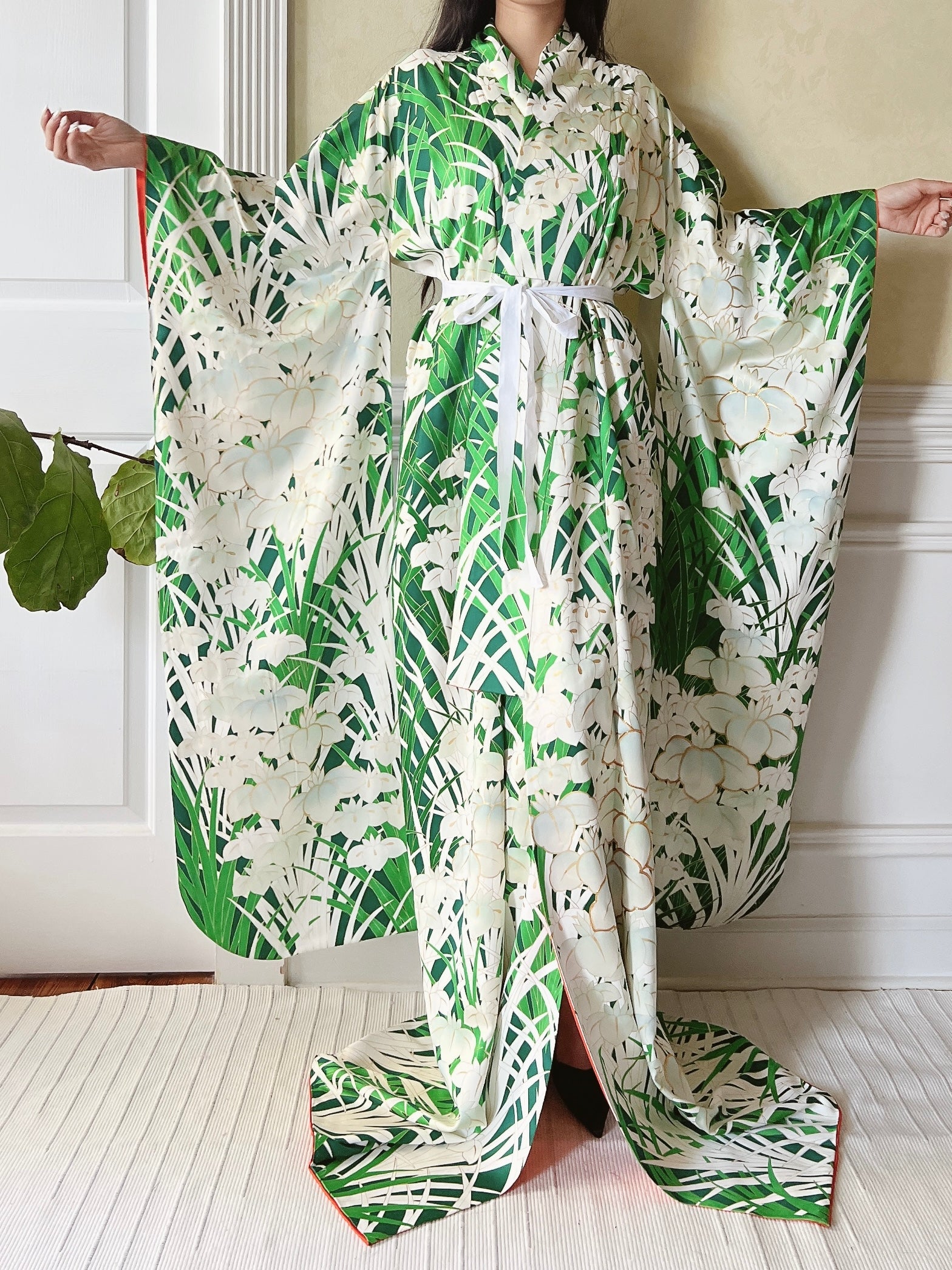 Vintage Silk Iris Painted Kimono - OSFM