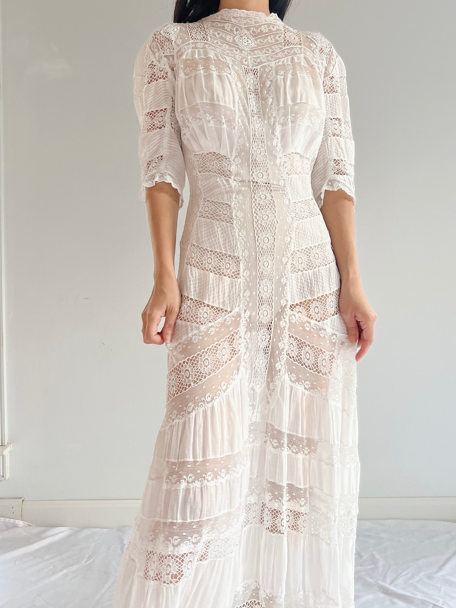 RESERVED Antique Lace Detail Batiste Dress - XS/S