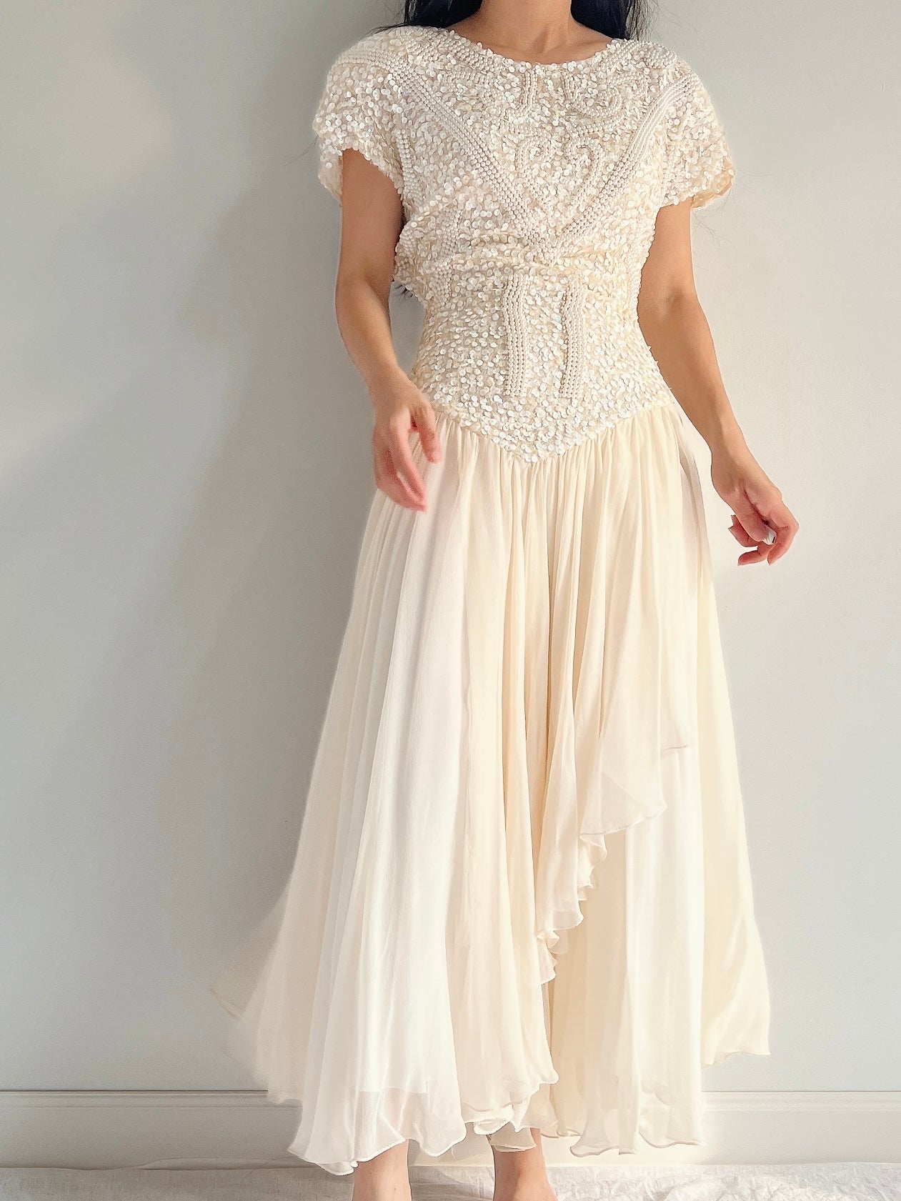Vintage Beaded Silk Beaded Dress - M