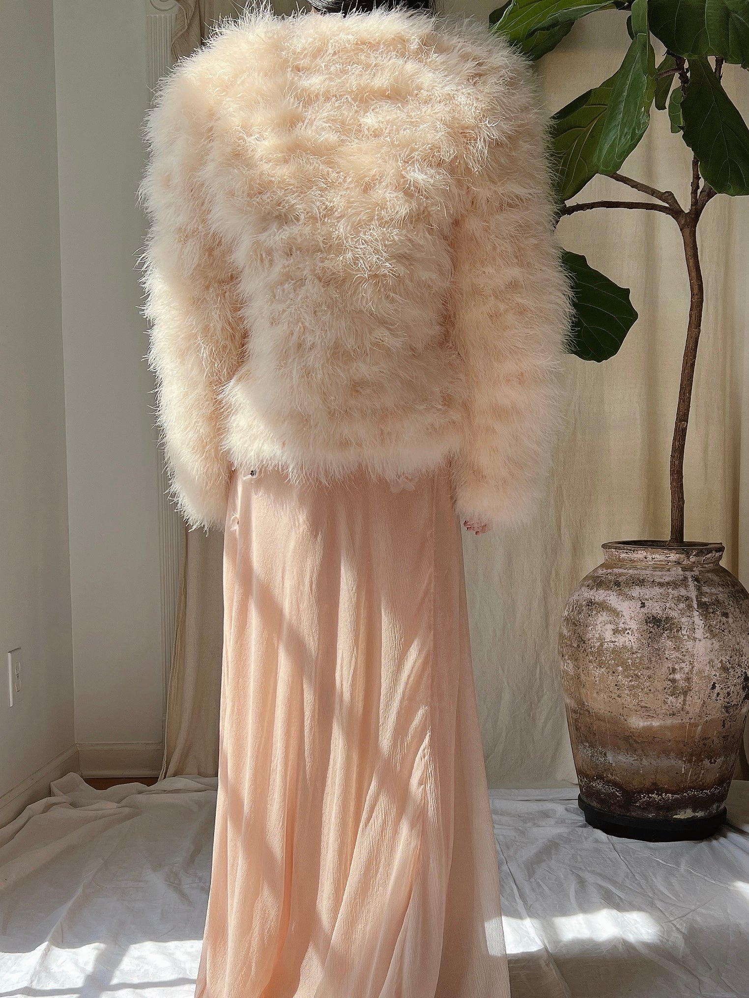 Vintage Peach Feather Jacket - S/M