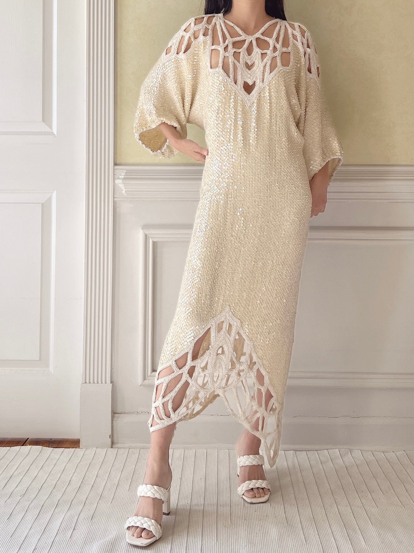 1970s Silk Beaded Cutout Dress - M/L