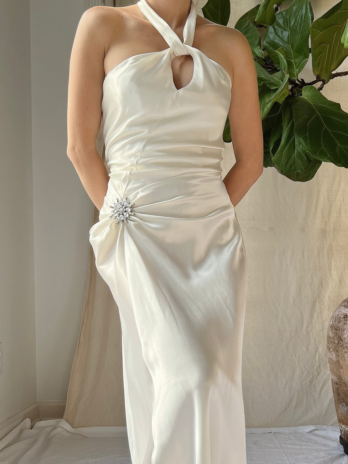 Vintage Satin Draped Gown - S/M