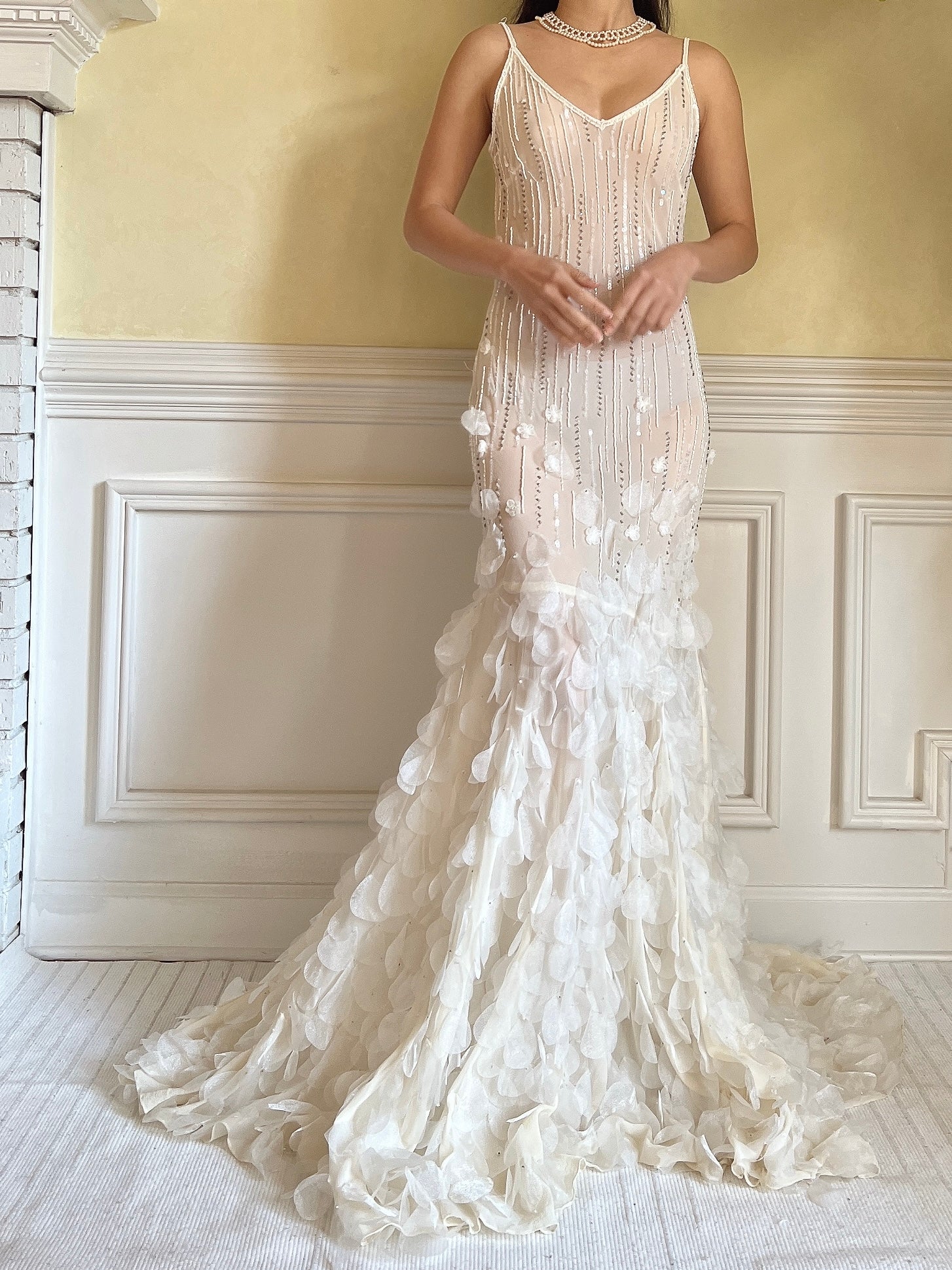 Vintage Silk Beaded Petal Dress - S