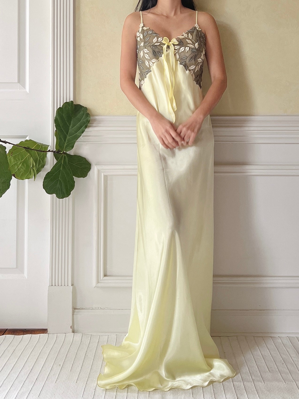 Vintage Lime Green Satin Slip Dress - M