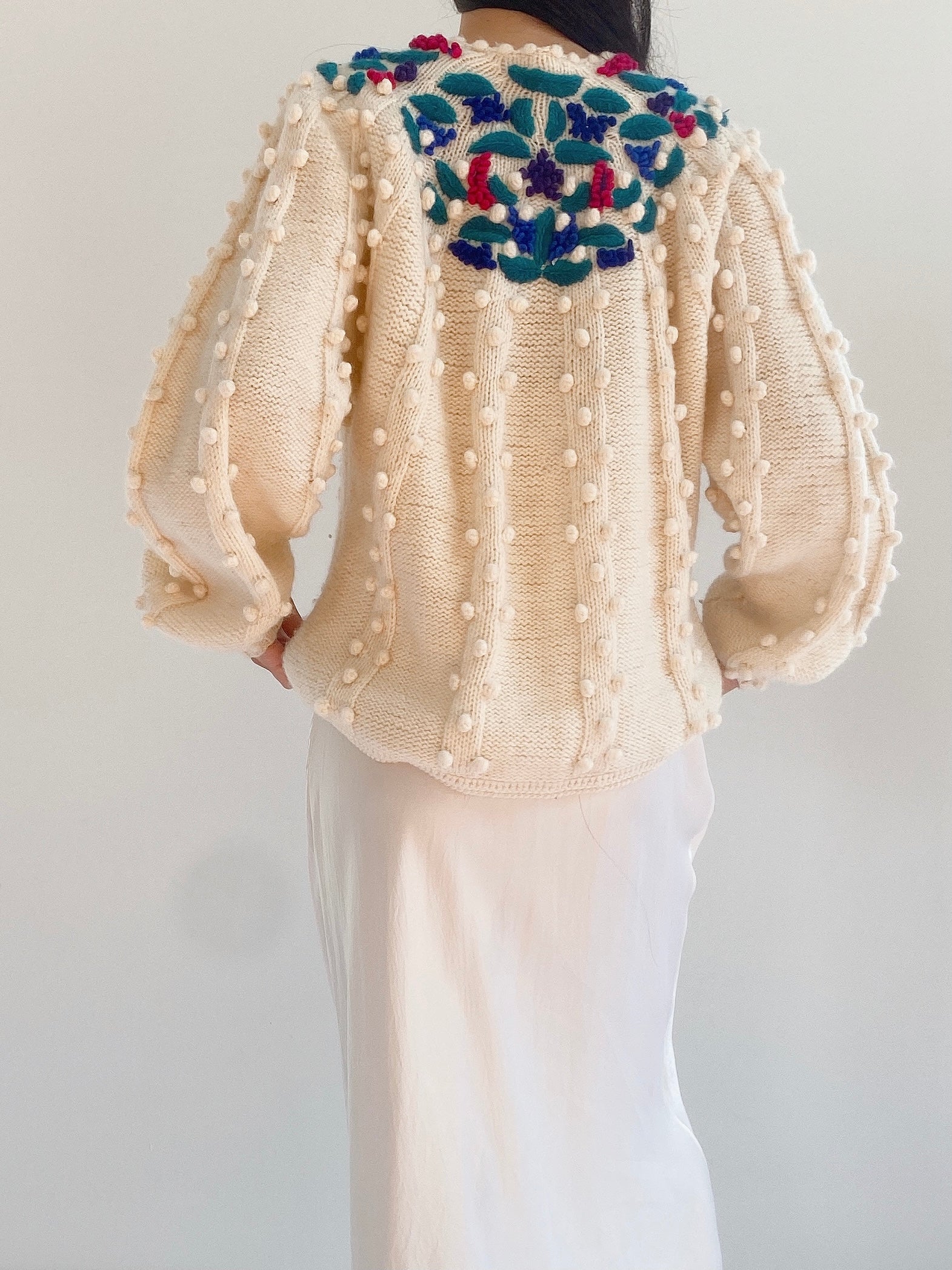 Vintage Popcorn Knit Cardigan - S/M
