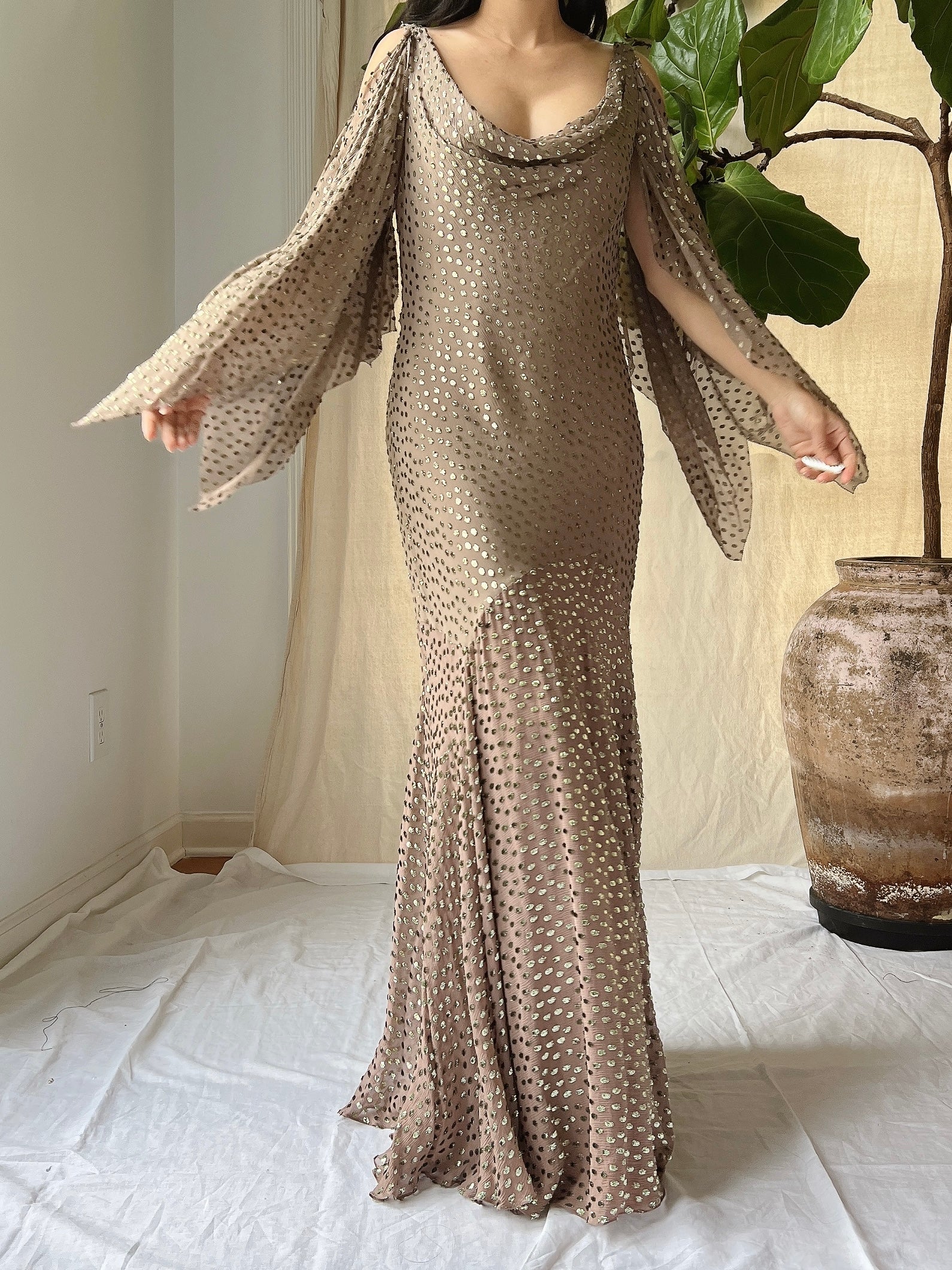 Vintage Cocoa Silk Bias Dress - S/M