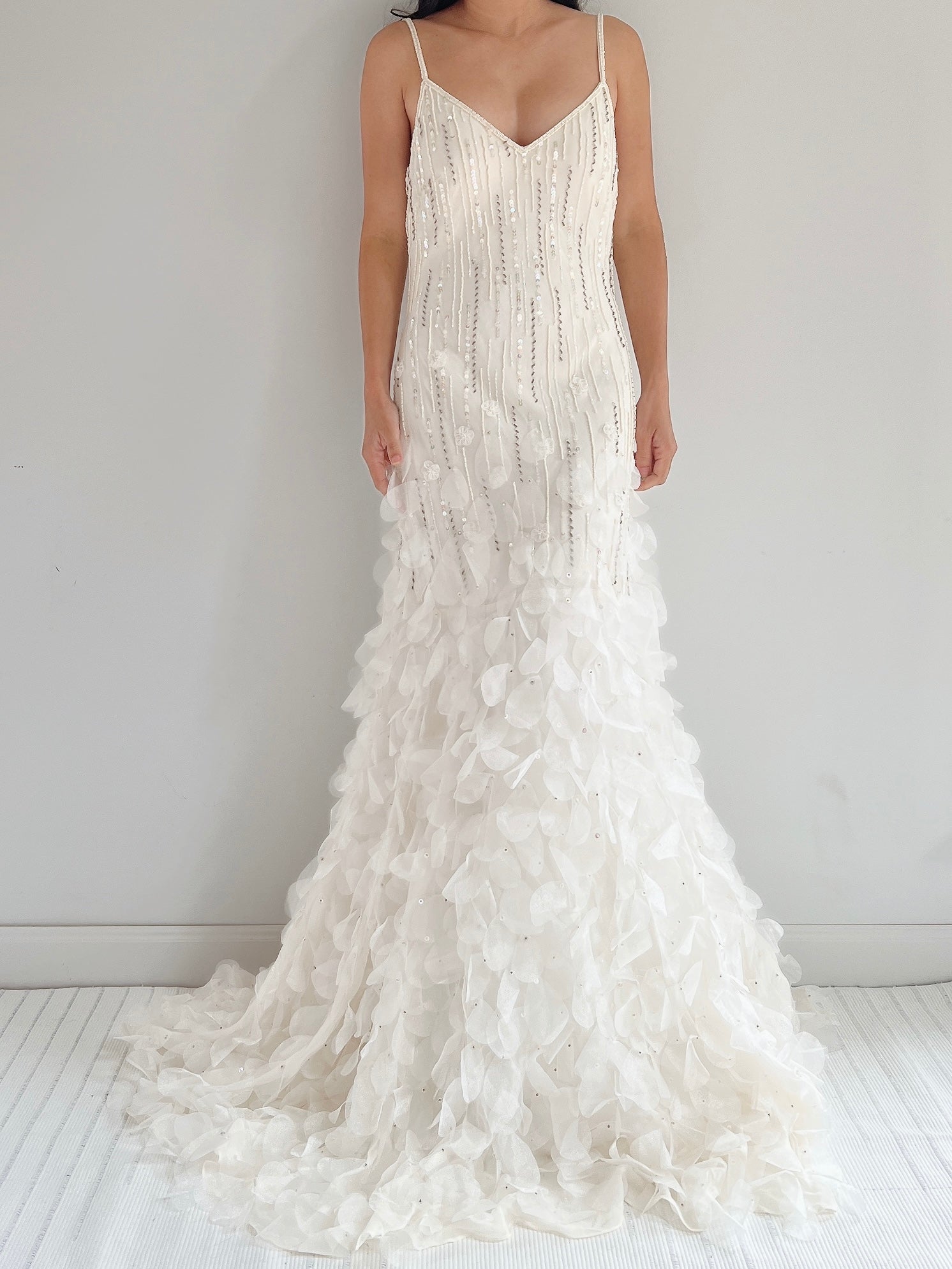 Vintage Chiffon Petal Beaded Dress - S/M