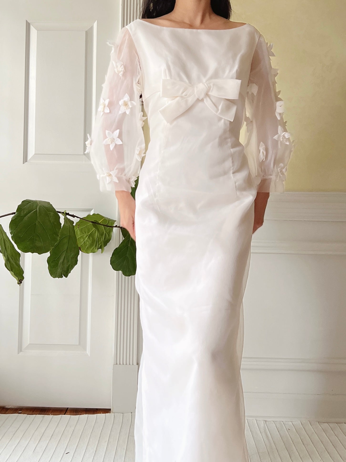 1960s Jean Varon Crinkle Organza Dress with Appliqués - S/M