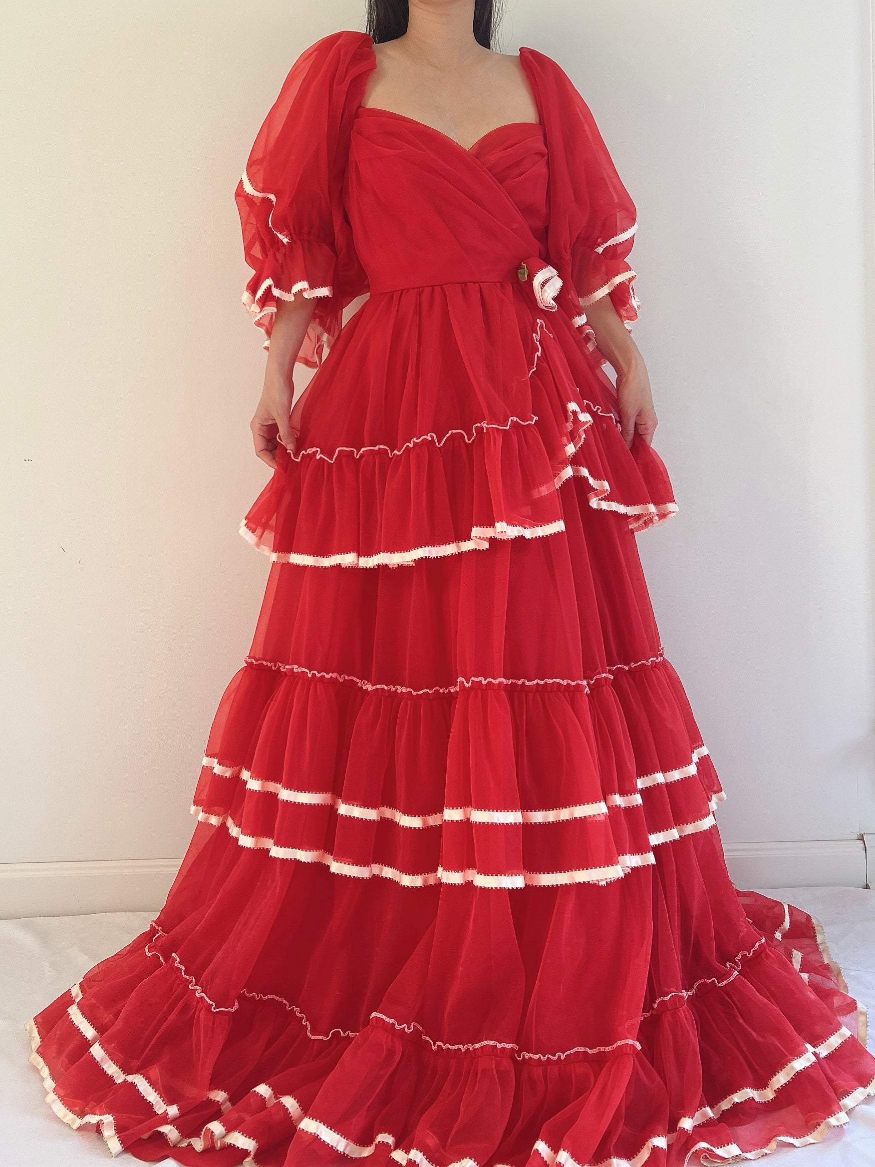 Vintage Nylon Chiffon Tiered Gown - XS/S