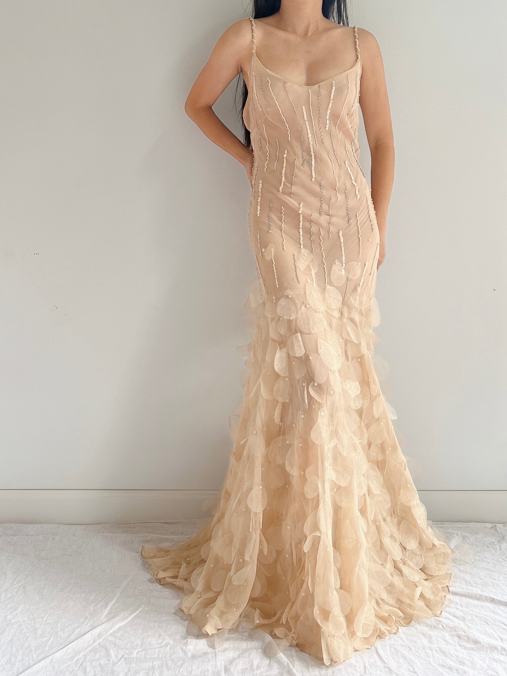 Vintage Silk Nude Petal Gown - S/M