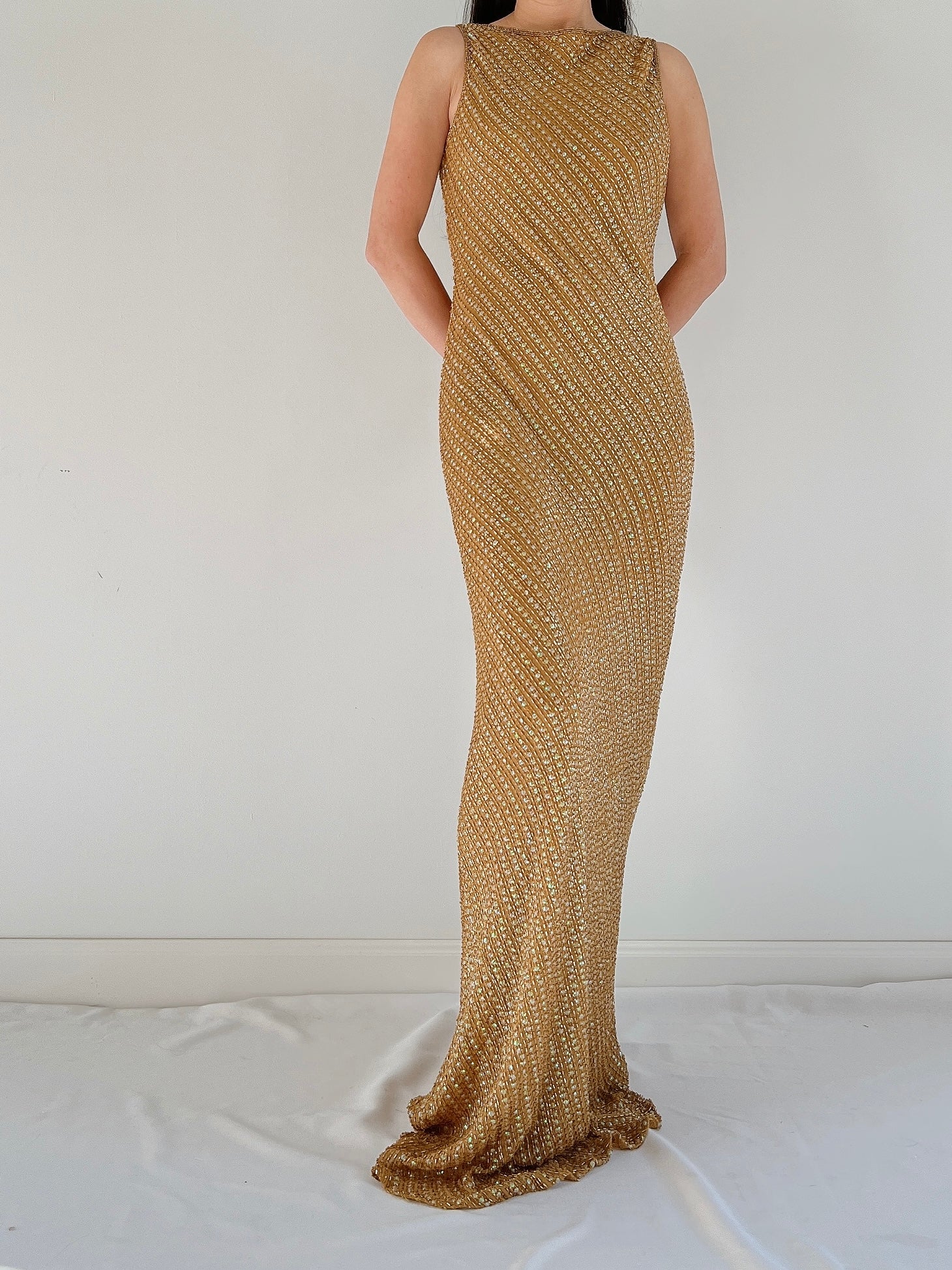 Vintage Mustard Beaded Gown - S/M
