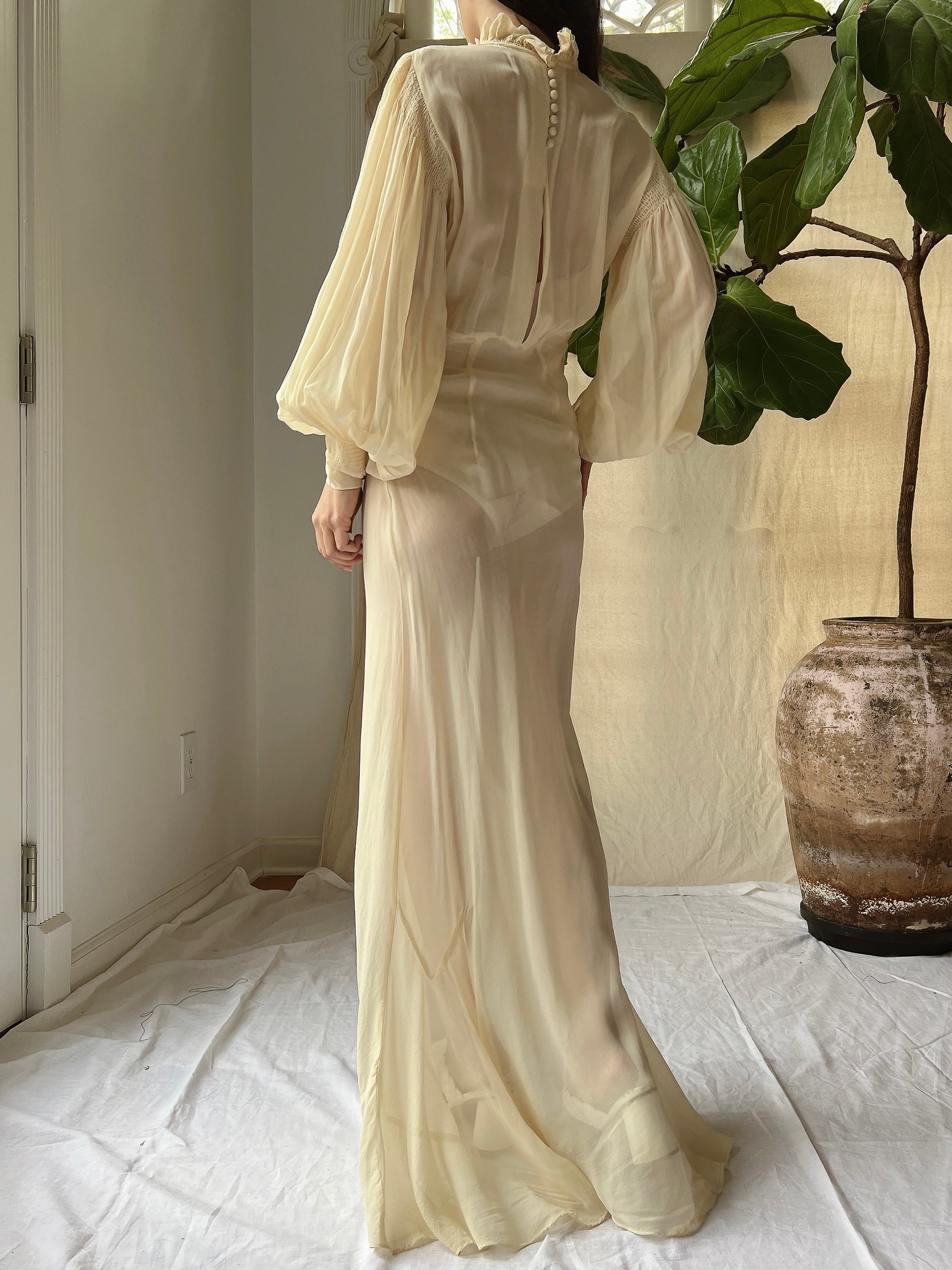 1930s Silk Chiffon Gown - S