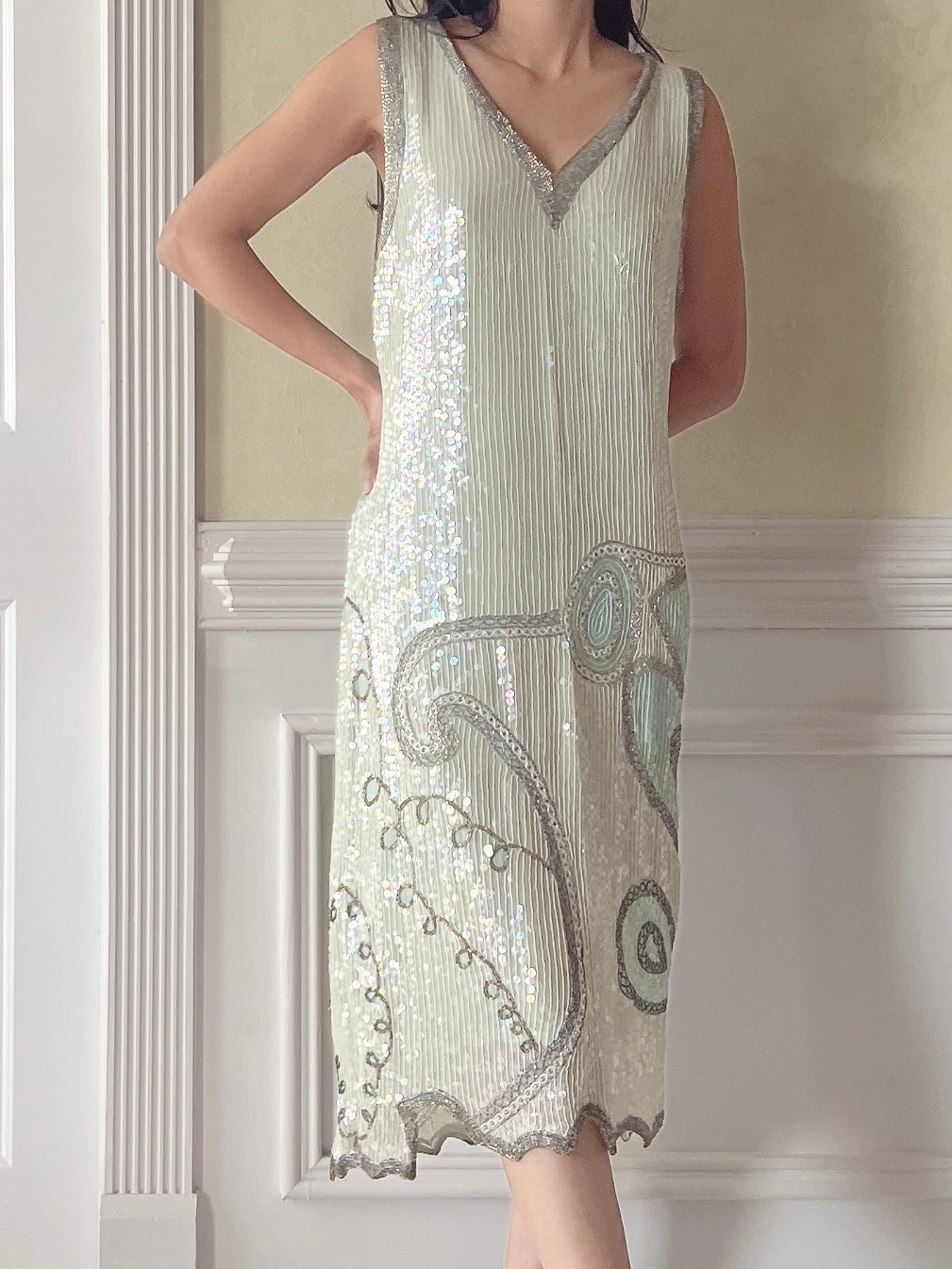 Vintage Sequins Mint Dress - S