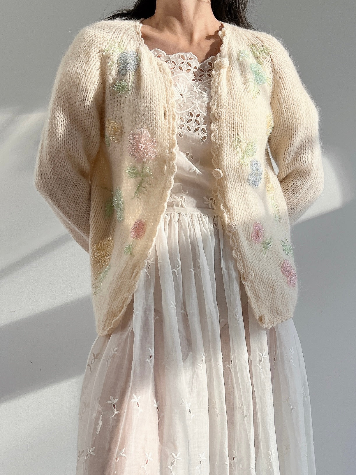 Vintage Beaded Wool Cardigan - S