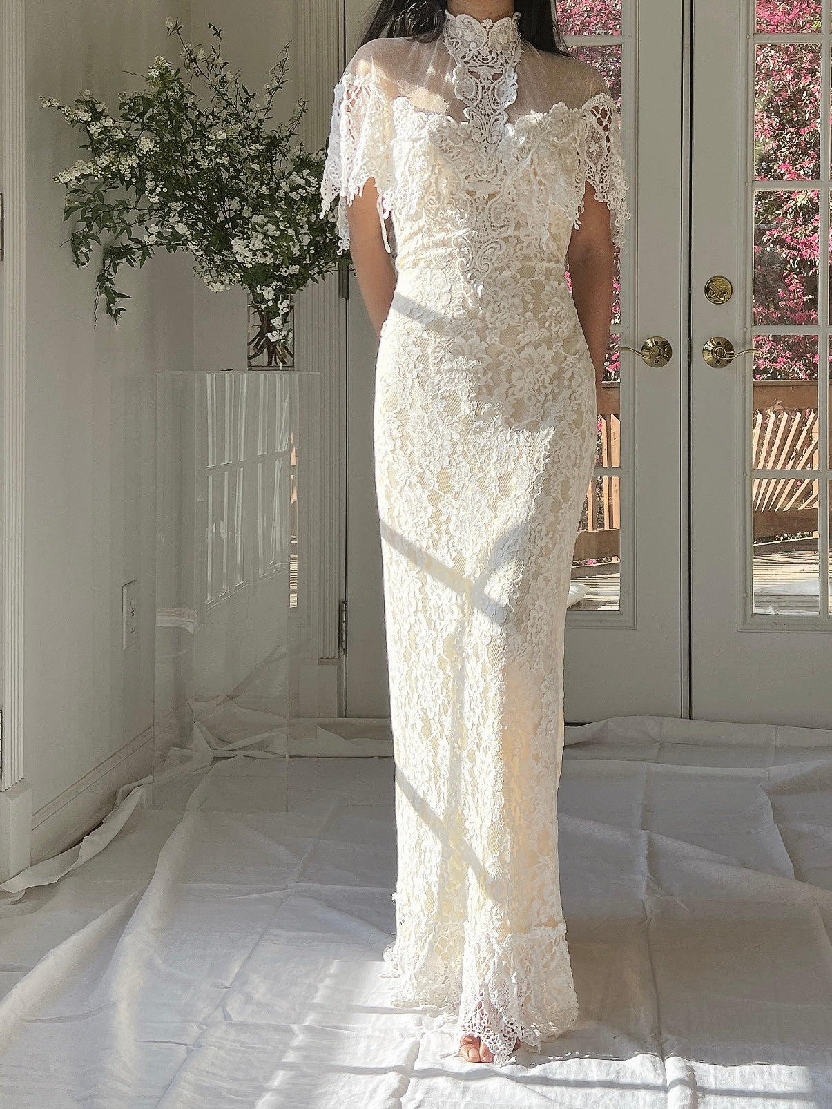 Vintage Lace Illusion Neck Dress - S/M