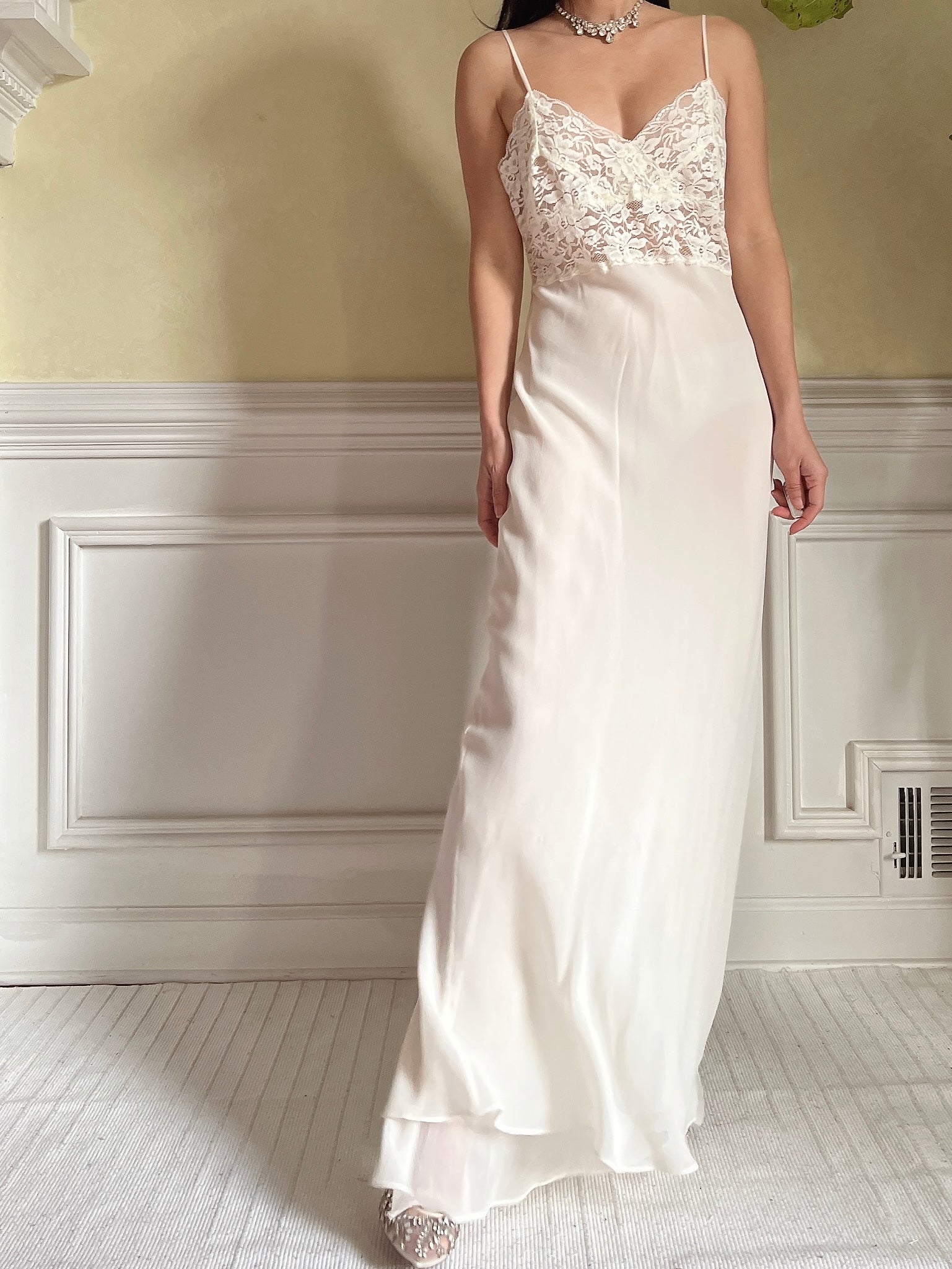 Vintage Silk and Lace Chiffon Slip Dress - S