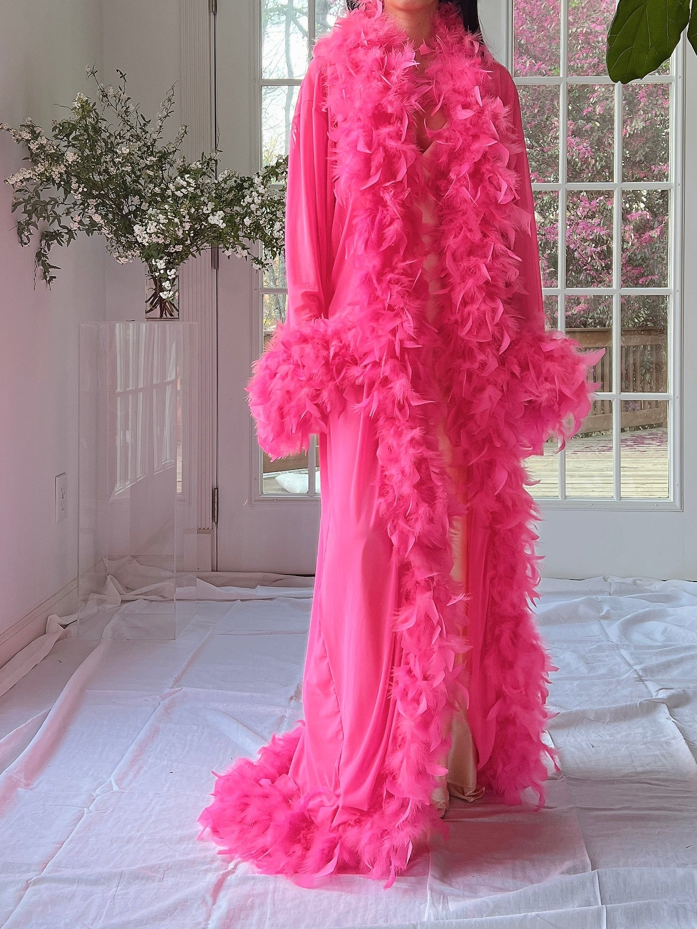 Vintage Hot Pink Feather Robe - OSFM