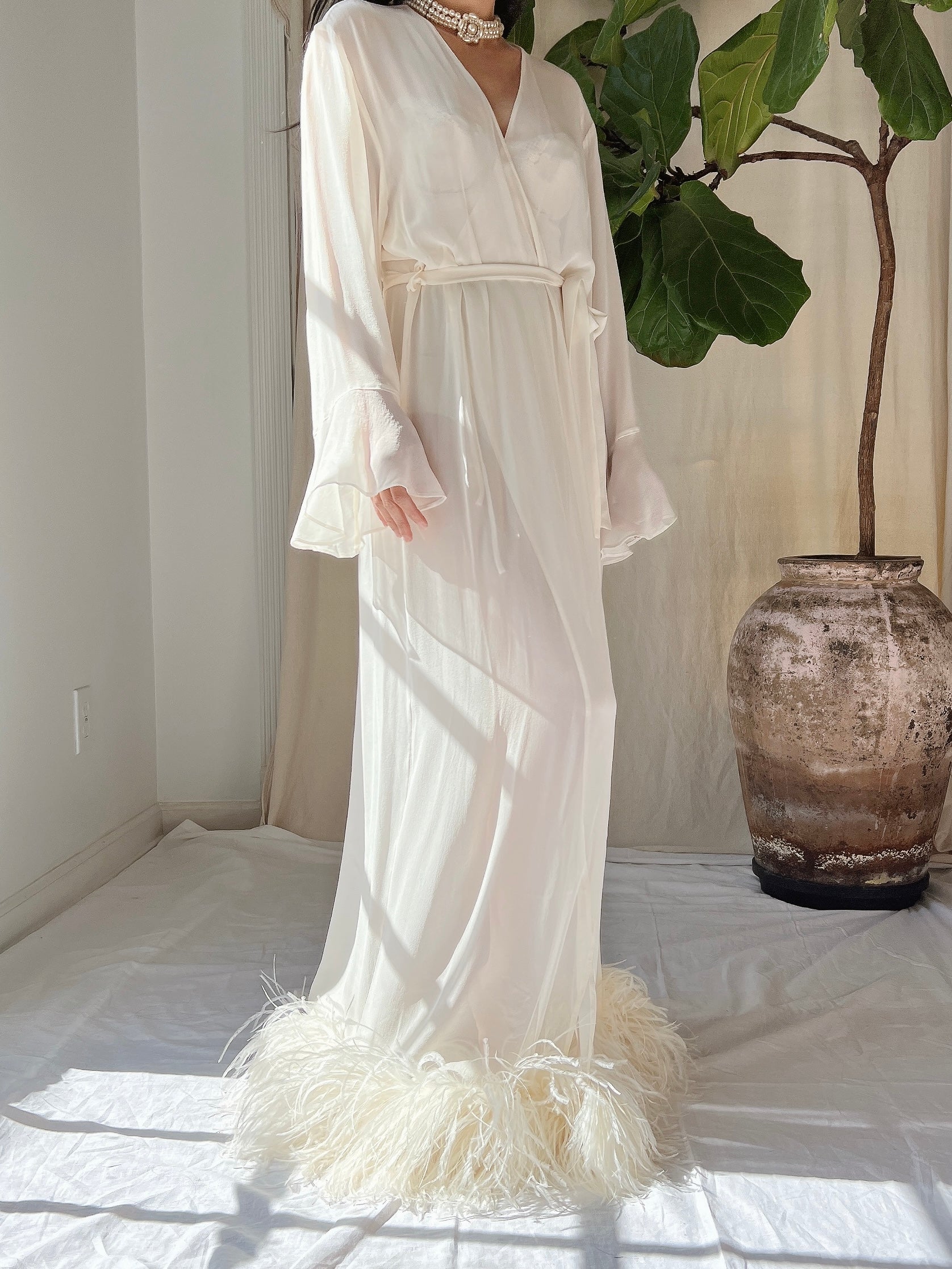 Vintage Silk Feathered Robe - M