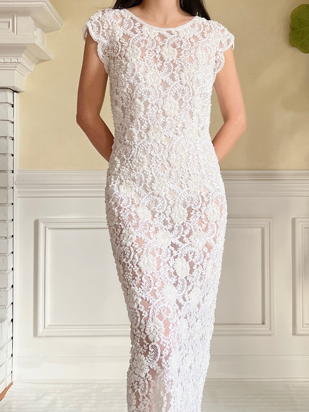 1960s Sheer Beaded Dress - S