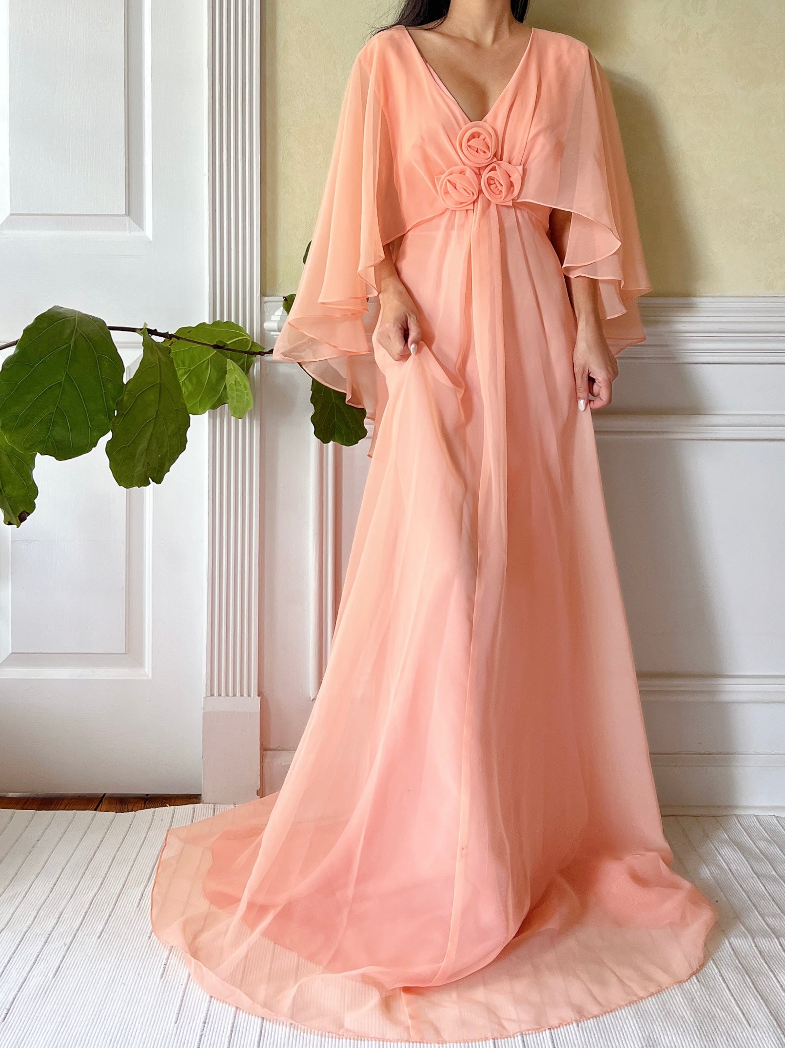 1960s Peach Chiffon Dress - M