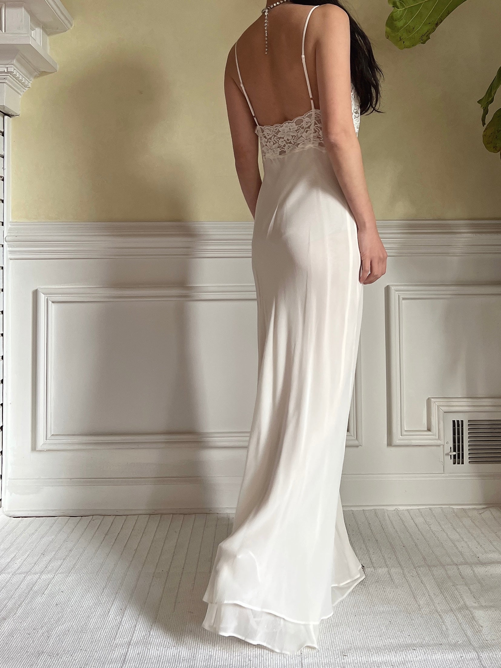Vintage Silk and Lace Chiffon Slip Dress - S
