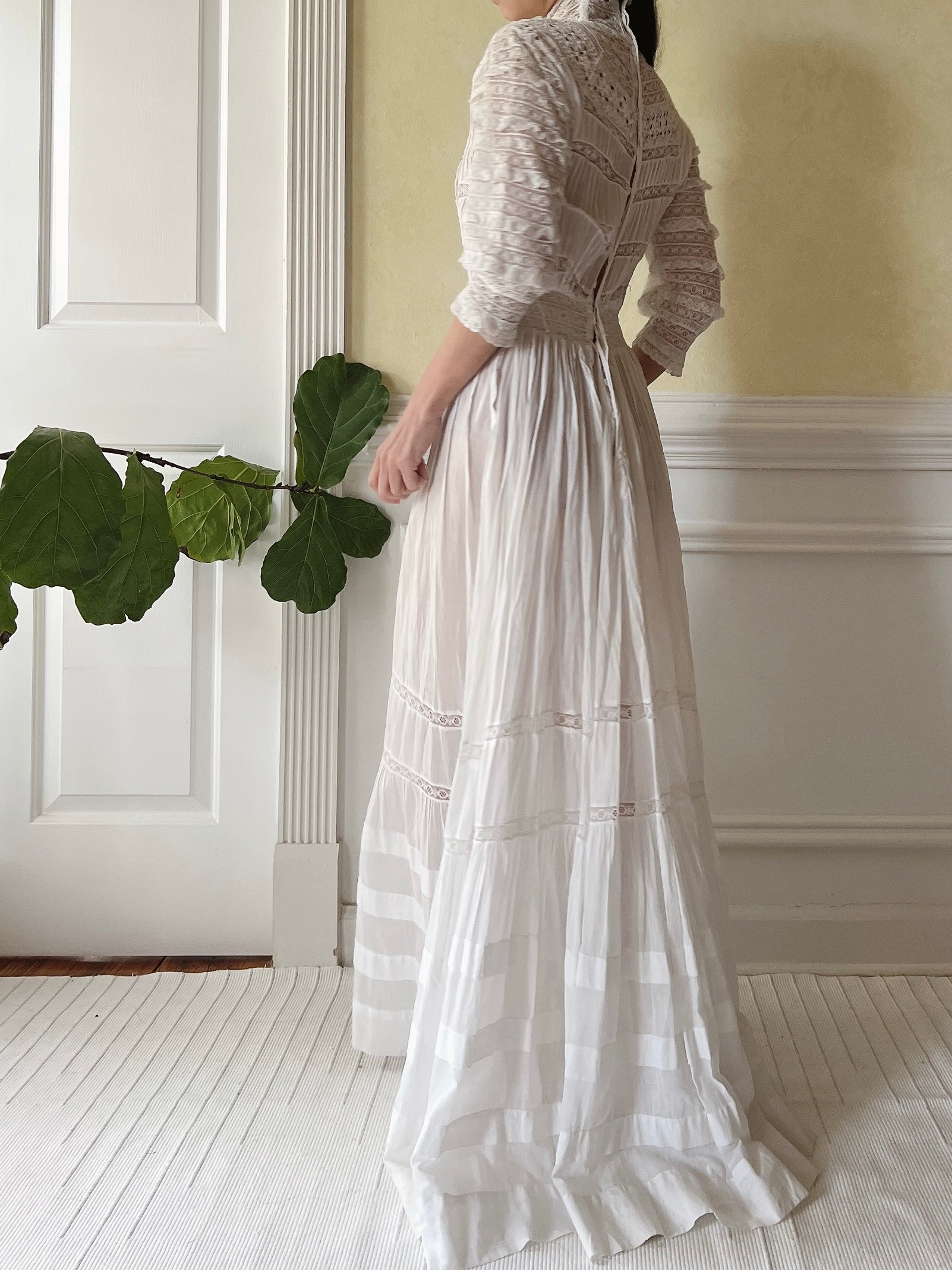 Victorian Cotton Lace and Embroidered Dress - XS