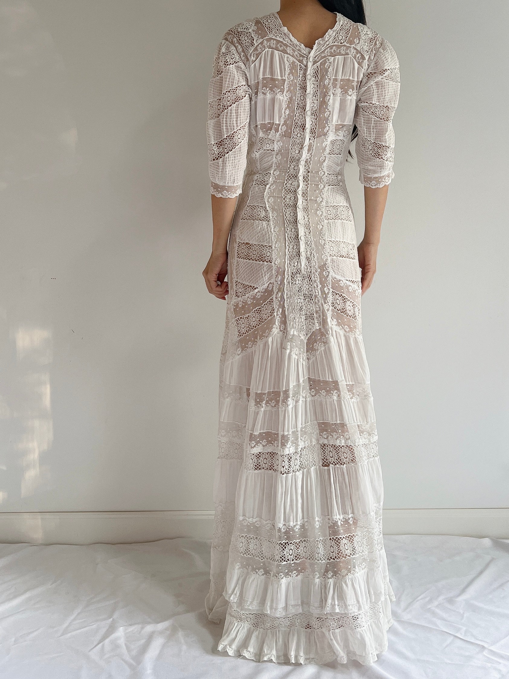RESERVED Antique Lace Detail Batiste Dress - XS/S