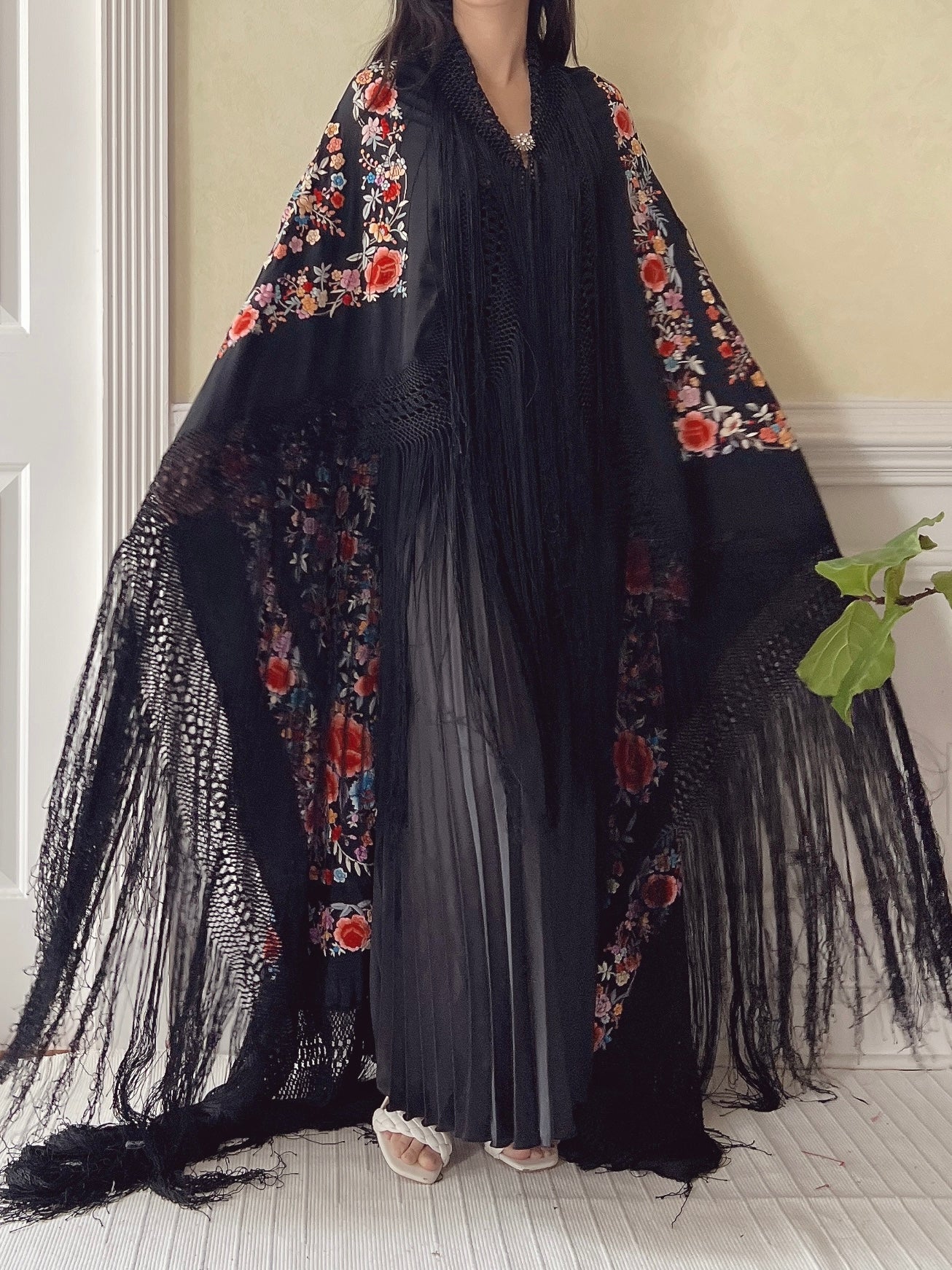 Antique Silk Embroidered Shawl - OSFA