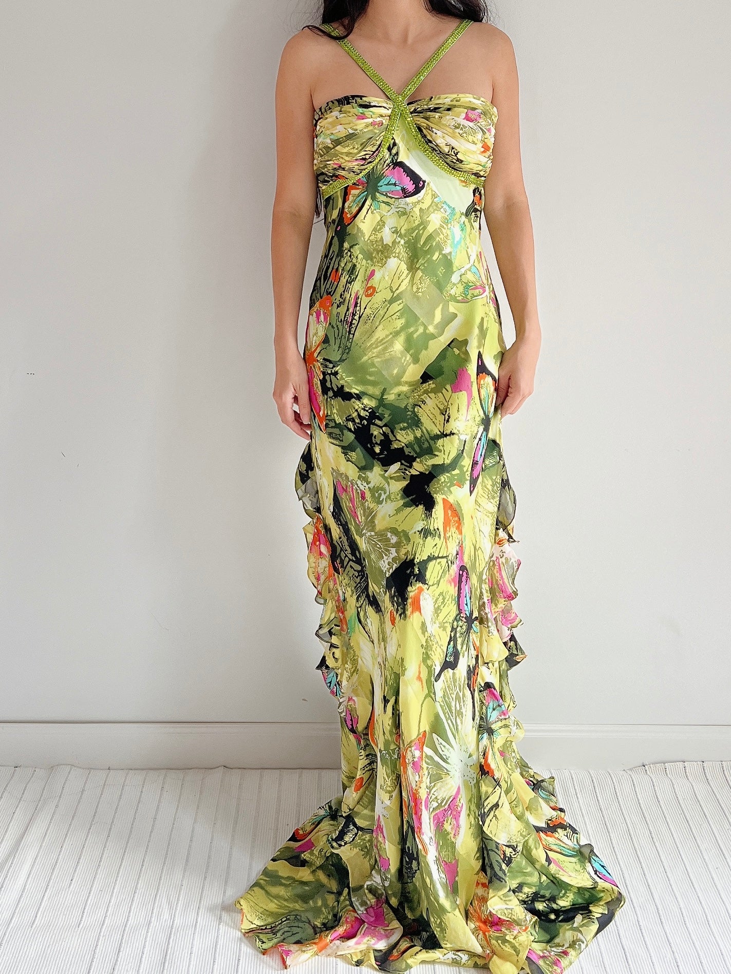 Y2K Silk Halter Butterfly Gown - M
