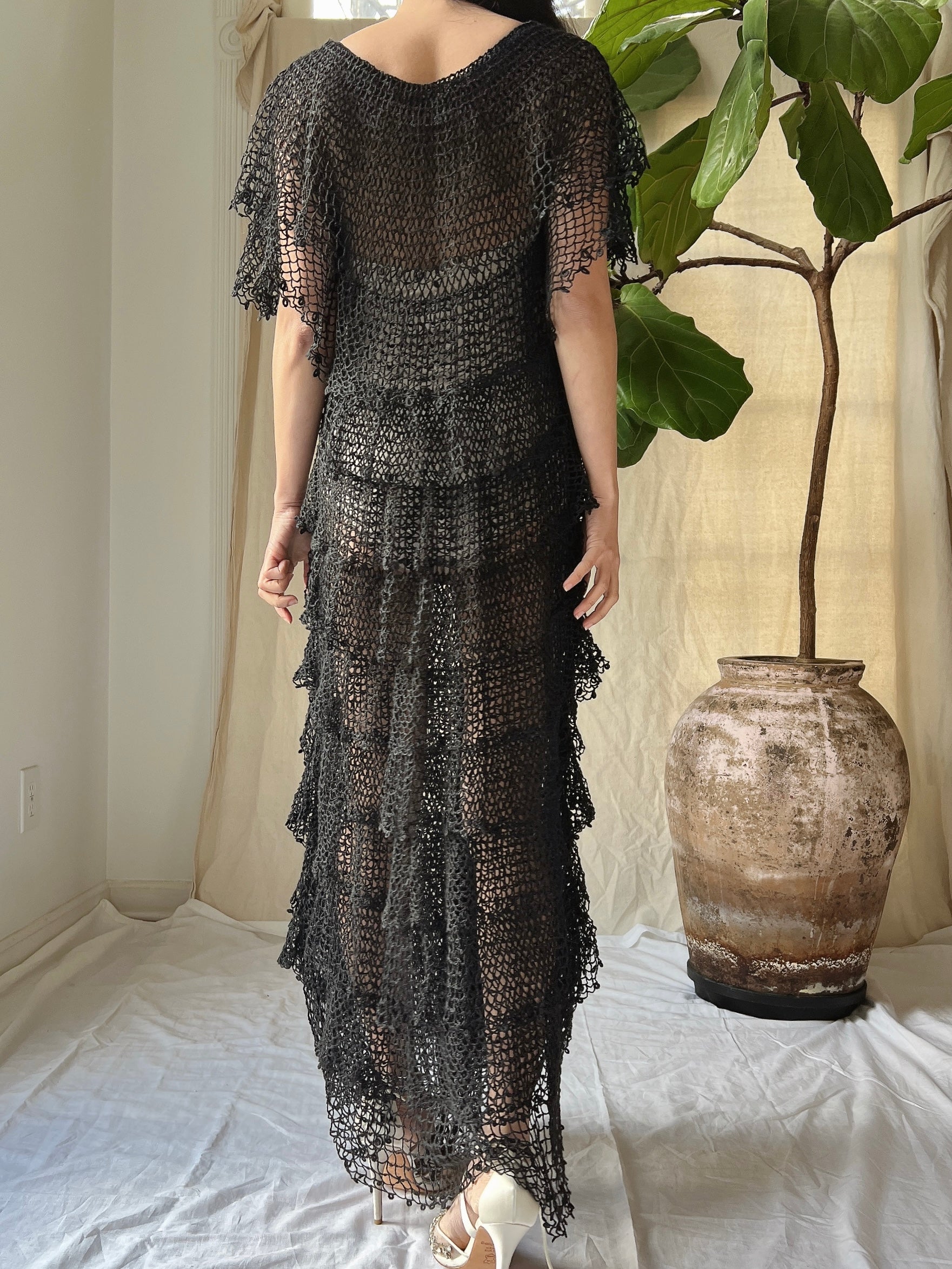 1970s Crochet Tiered Dress - S-M