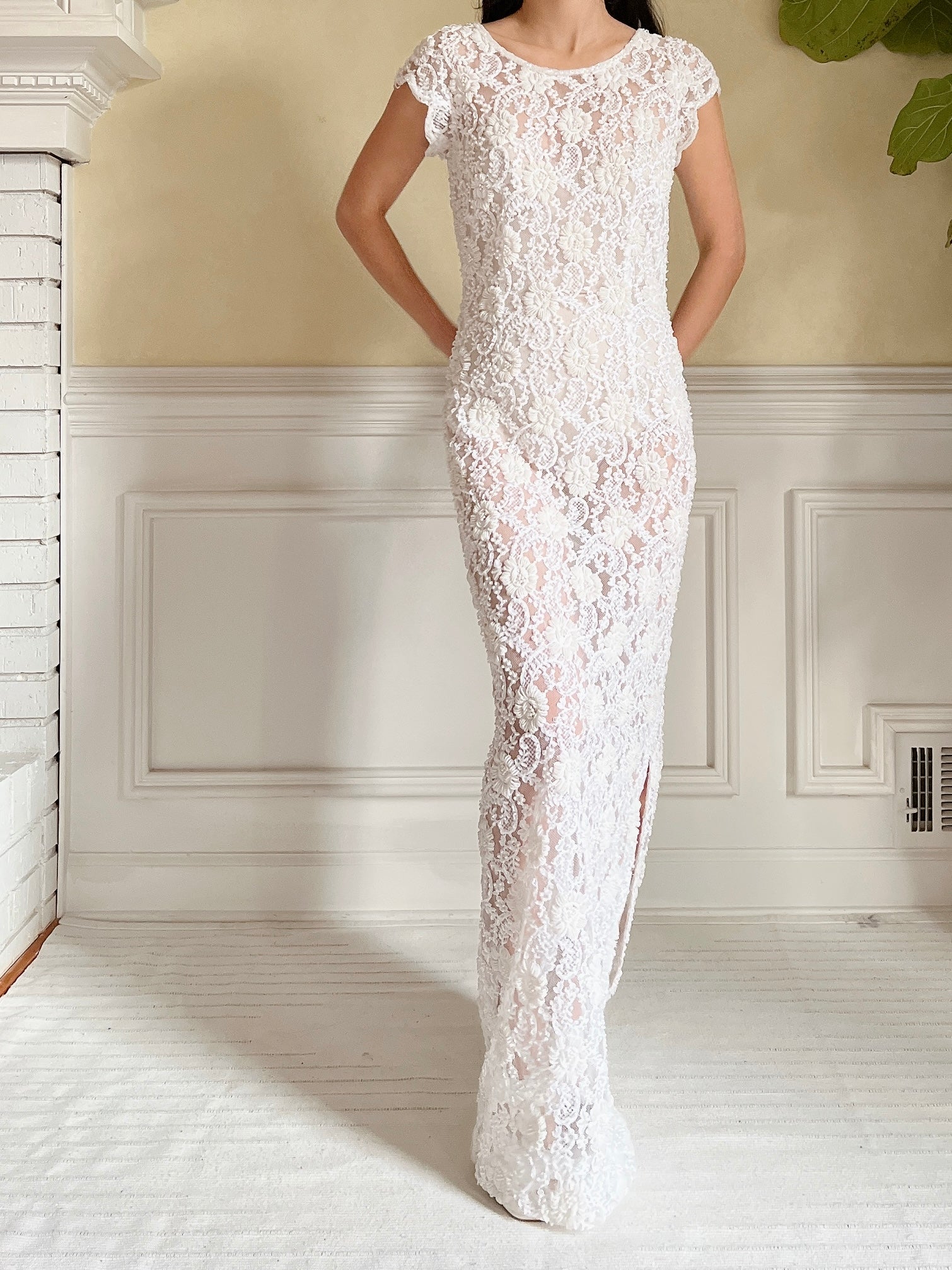 1960s Sheer Beaded Dress - S