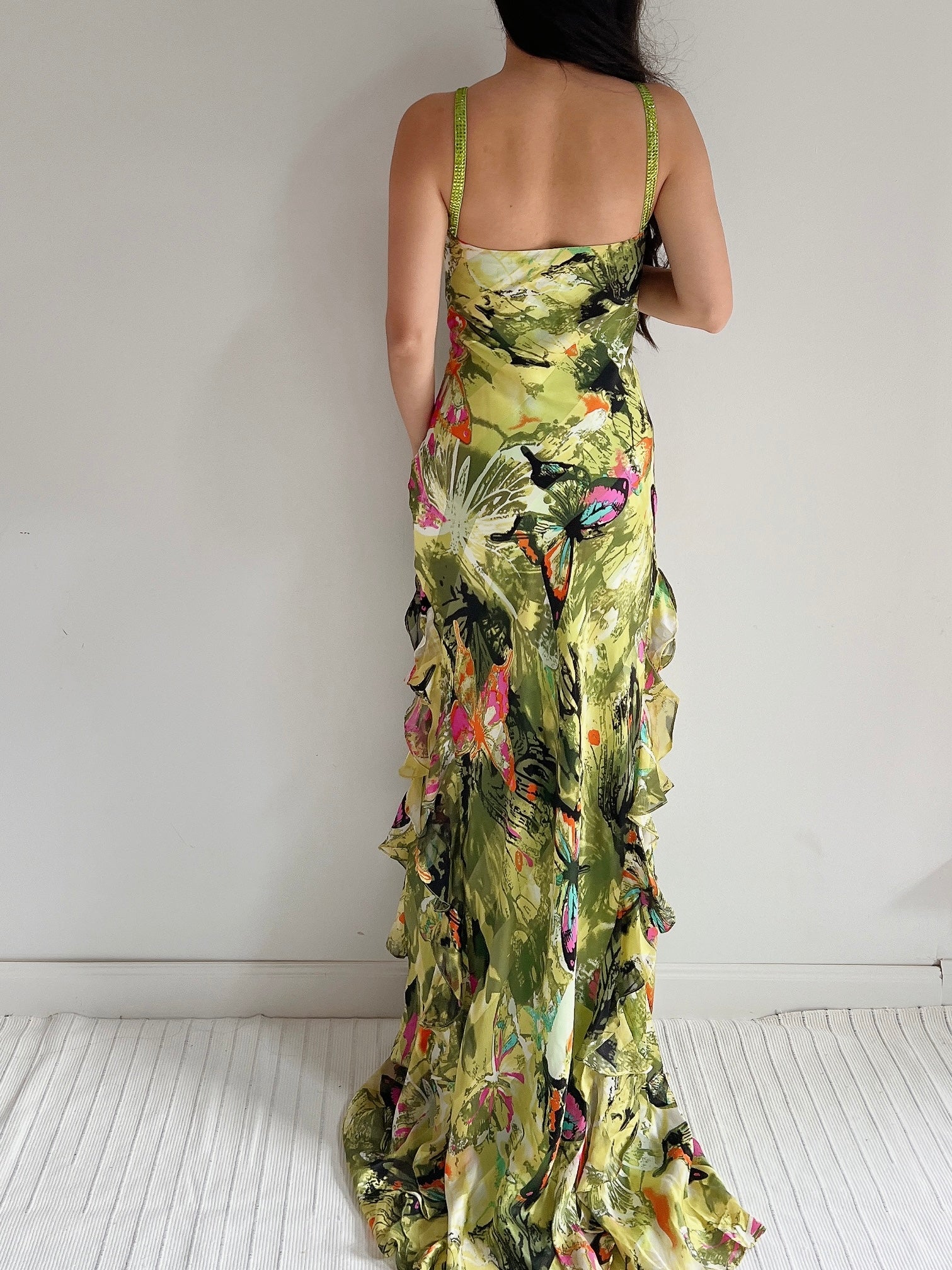 Y2K Silk Halter Butterfly Gown - M
