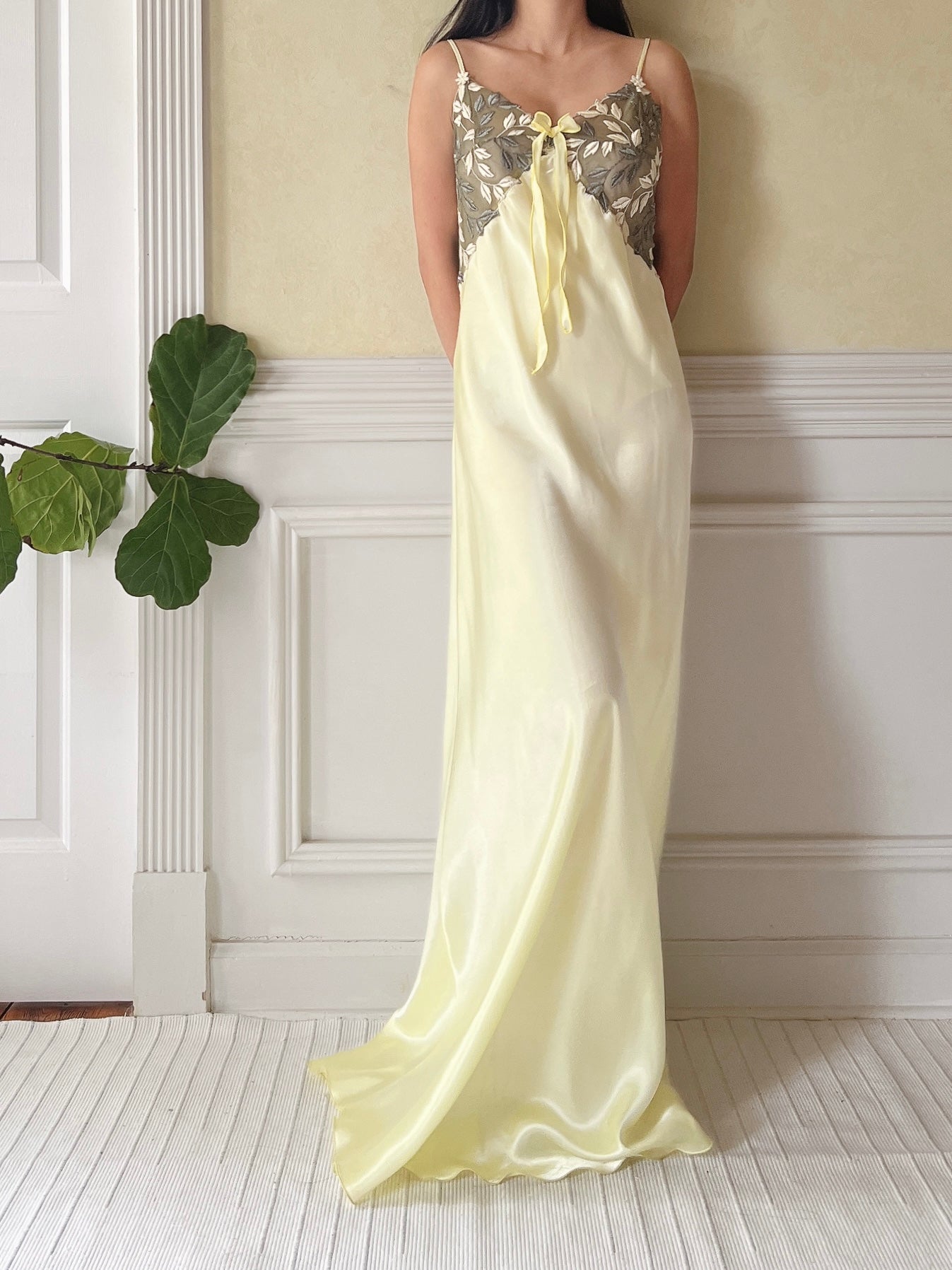 Vintage Lime Green Satin Slip Dress - M