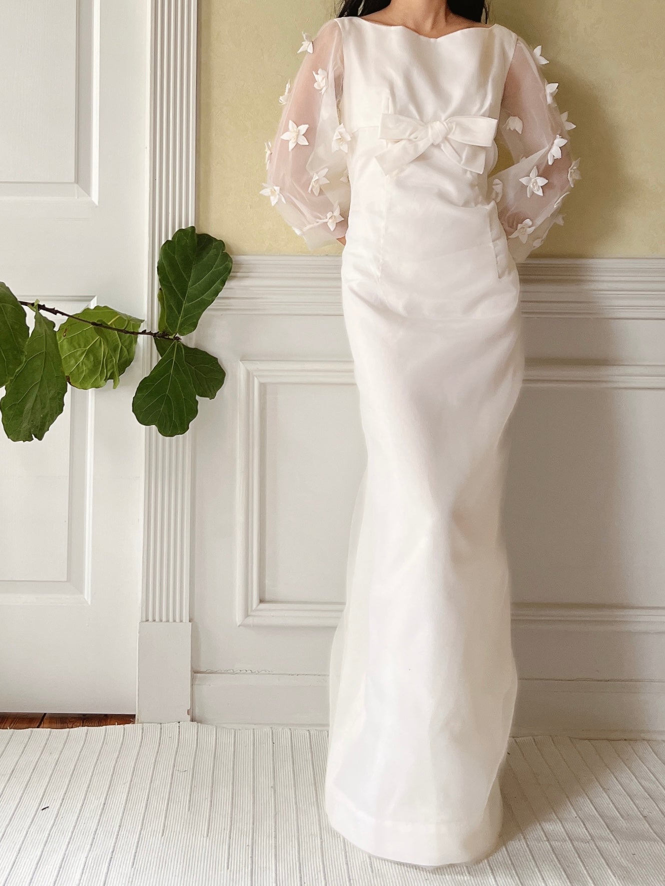 1960s Jean Varon Crinkle Organza Dress with Appliqués - S/M