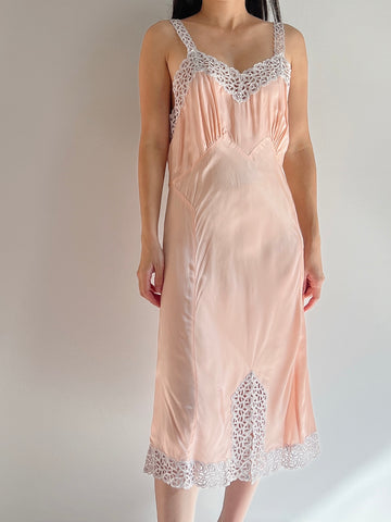 1930s Rayon Eyelet Cutout Slip - S/M