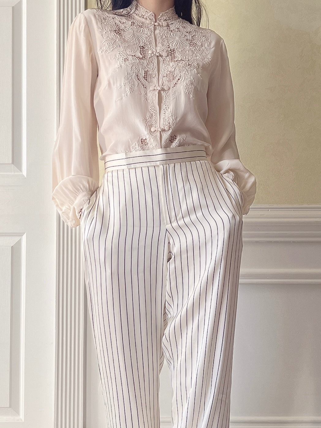 Vintage Silk Embroidered Cutout Top - S/M