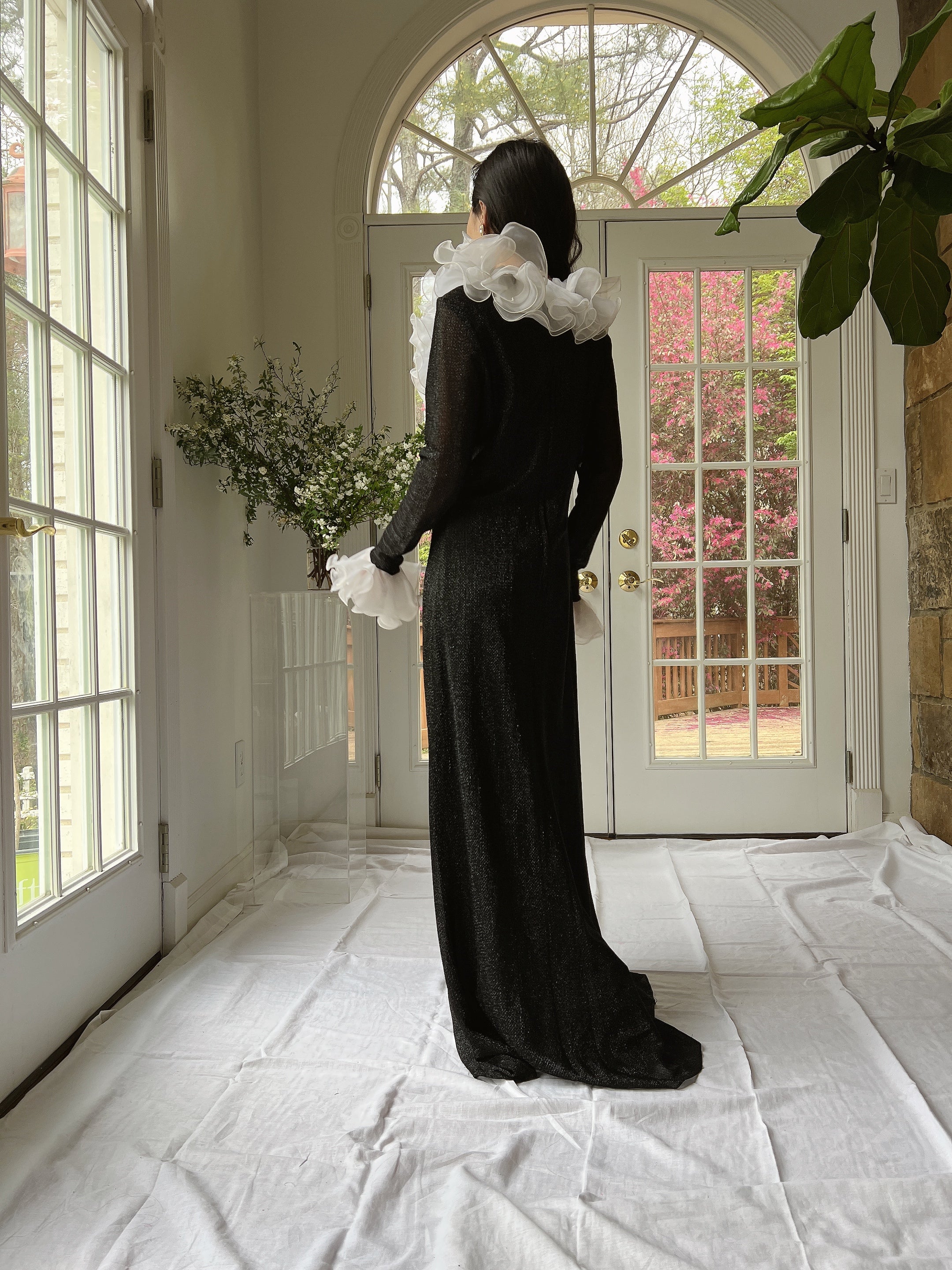1970s Lurex Ruffle Gown - M